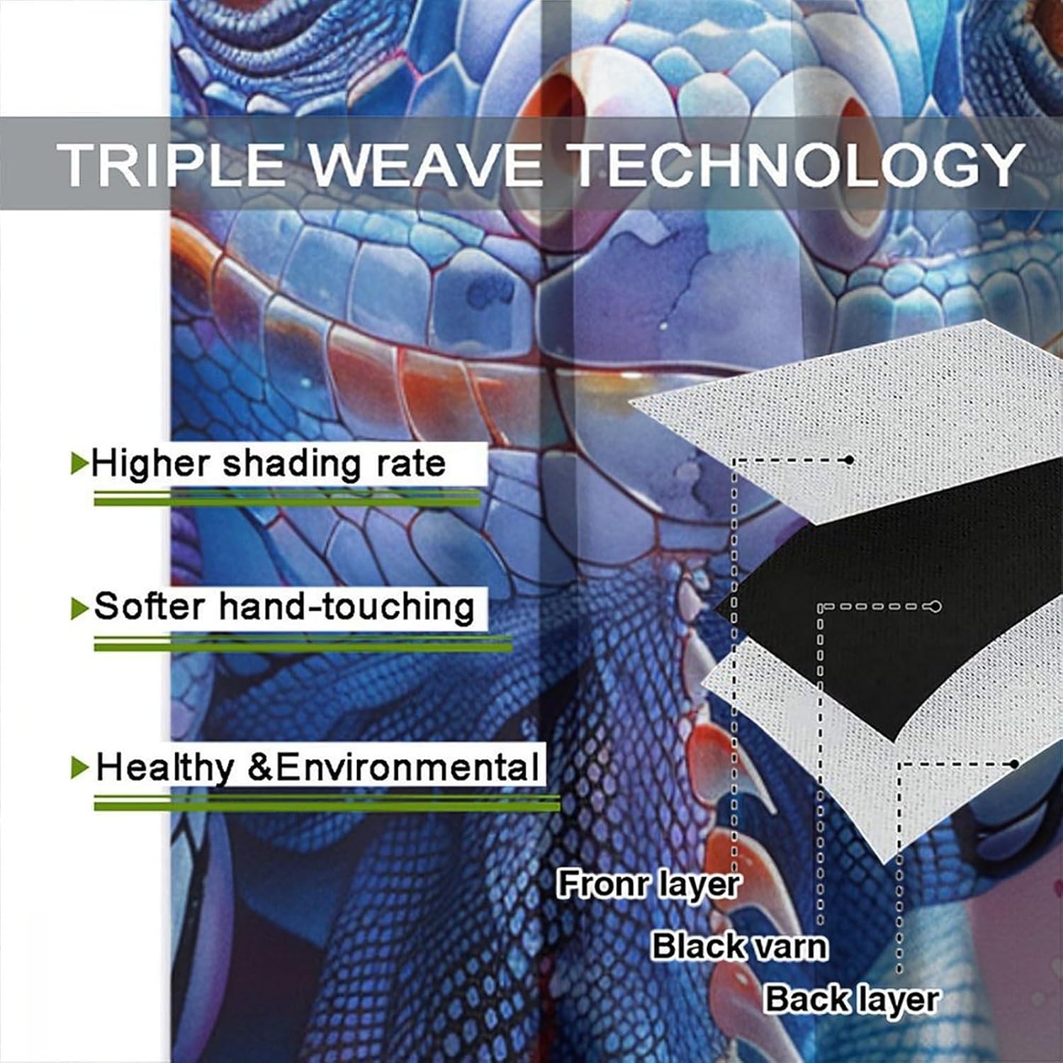 Funny Lizard Animal Blackout Curtains for Bedroom Living Room, Rod Pocket Tropical Wildlife Reptile Curtains Thermal Insulated Window Drapes 2 Panels, Each 21W x 54L