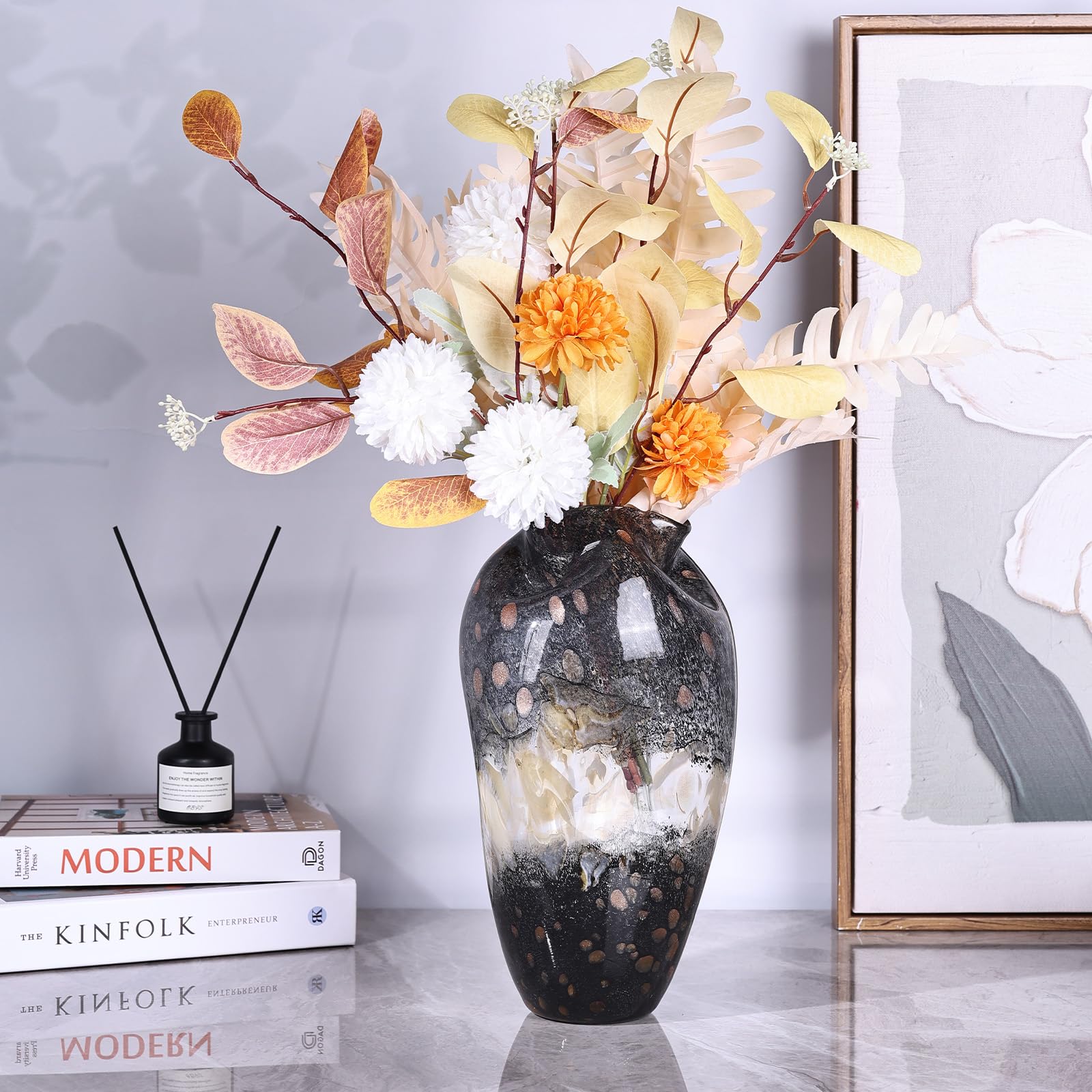 ●MODERN VINTAGE GLASS FLOWER VASE● Amazon.com: Hand Blown Smoke Glass Vase,Black Amber Vases Home