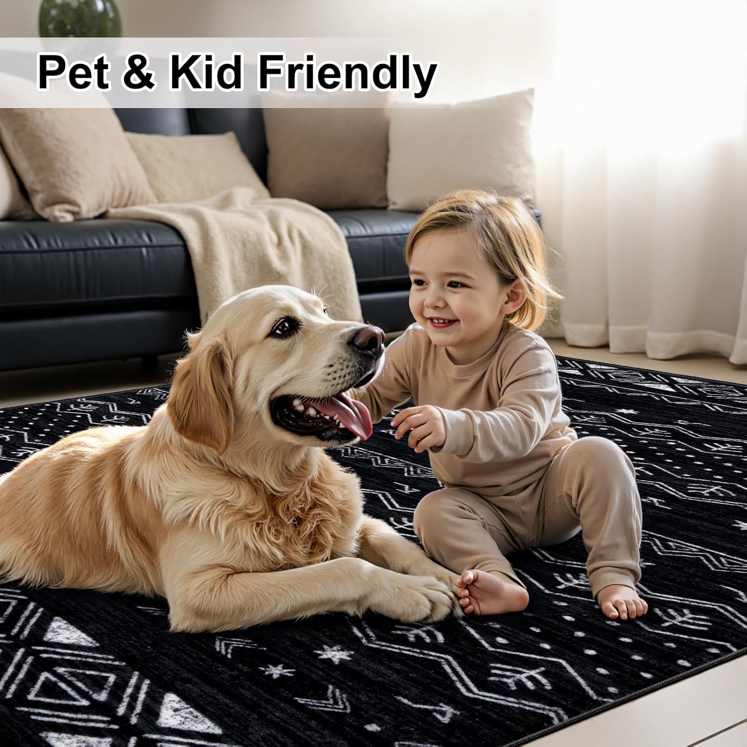 SERISSA 2x3 Rugs for Entryway, Washable Non-Slip Black and White Small Area Rug, Soft Low-Pile Boho Geometric Indoor Entry Rug Door Mat Indoor Entrance Front Door Carpet for Bathroom Kitchen Bedroom - Image 6