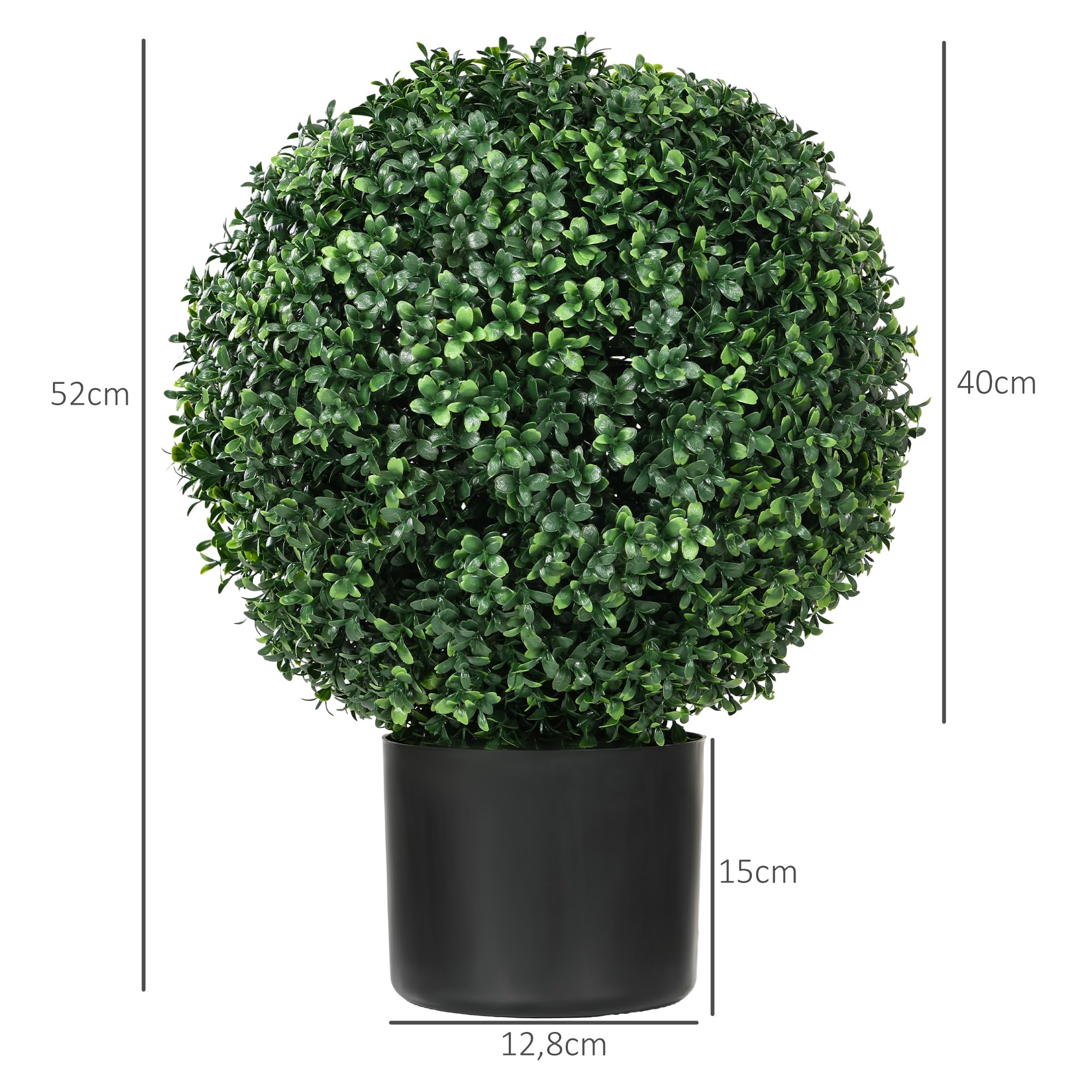 HOMCOM 2er Set Künstliche Buchsbaum 52cm Kunstpflanze mit UV Schutz | Runde Fake Plant Buchsbaum im Topf, Künstliche Pflanzen wie Echt, für Wohnzimmer Schlafzimmer Büro Deko