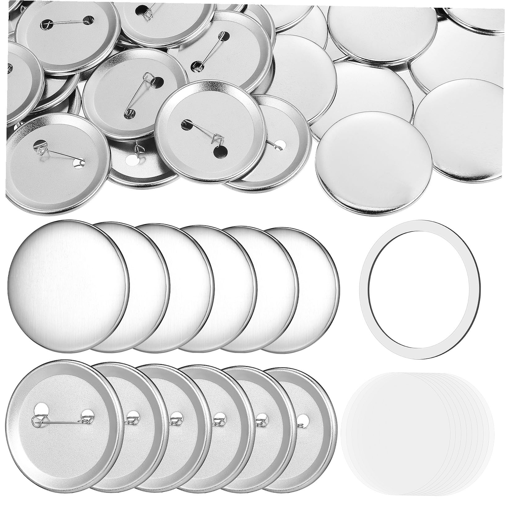 Kit per Creazione di Badge Tondi 58mm, 100 Set in Ferro Argento