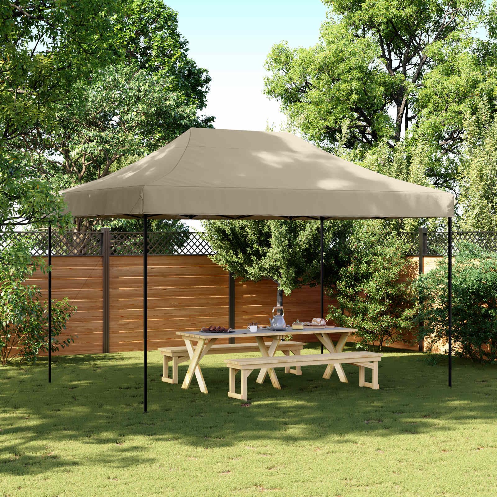 Tenda per feste, colore tortora, 279 x 410 x 315 cm, in tessuto Oxford, gazebo pieghevole con telaio in acciaio verniciato a polvere, protezione solare e antipioggia, per giardino, terrazza
