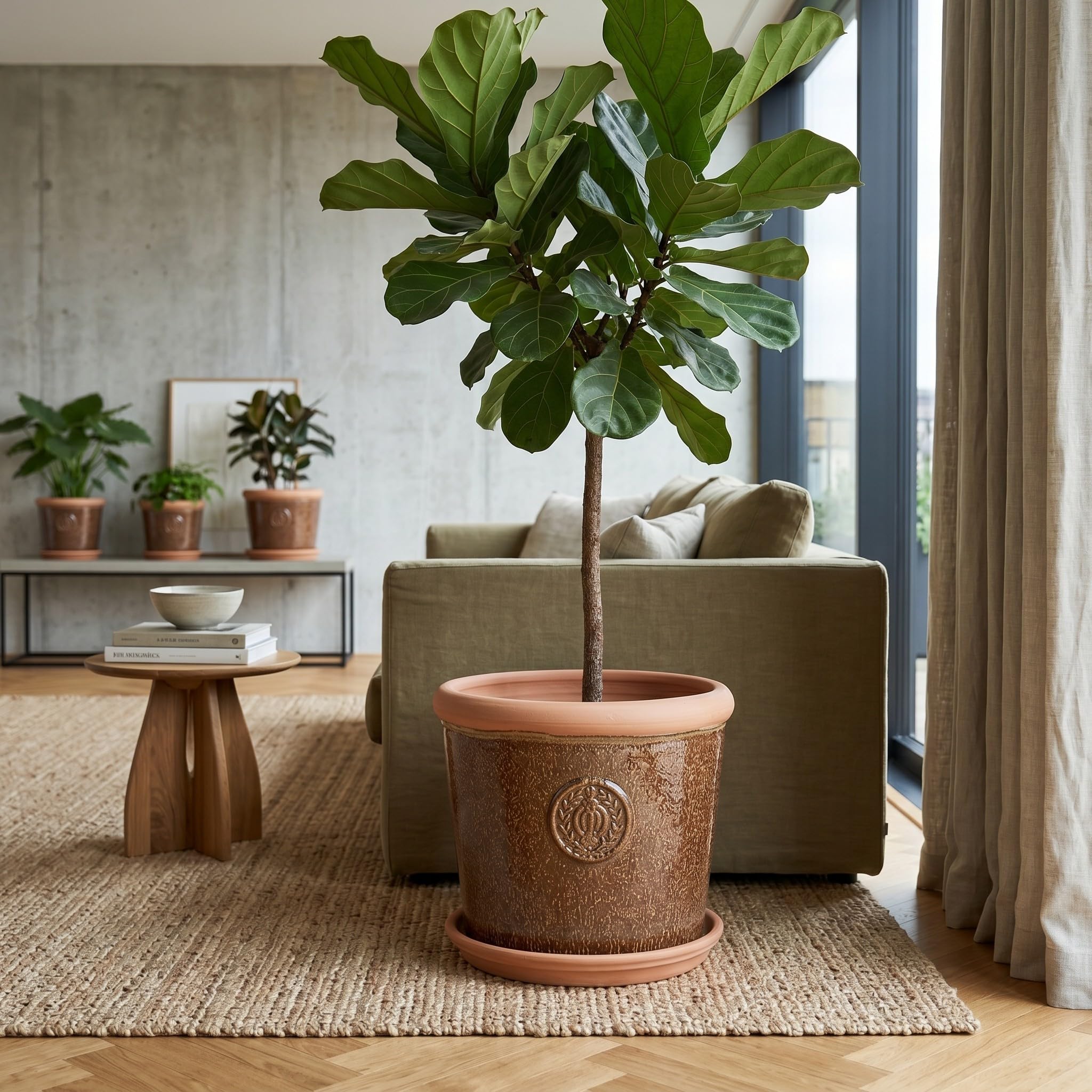 Teramico Pot de fleurs en céramique de qualité supérieure avec soucoupe (marron, 36 cm x 28 cm)