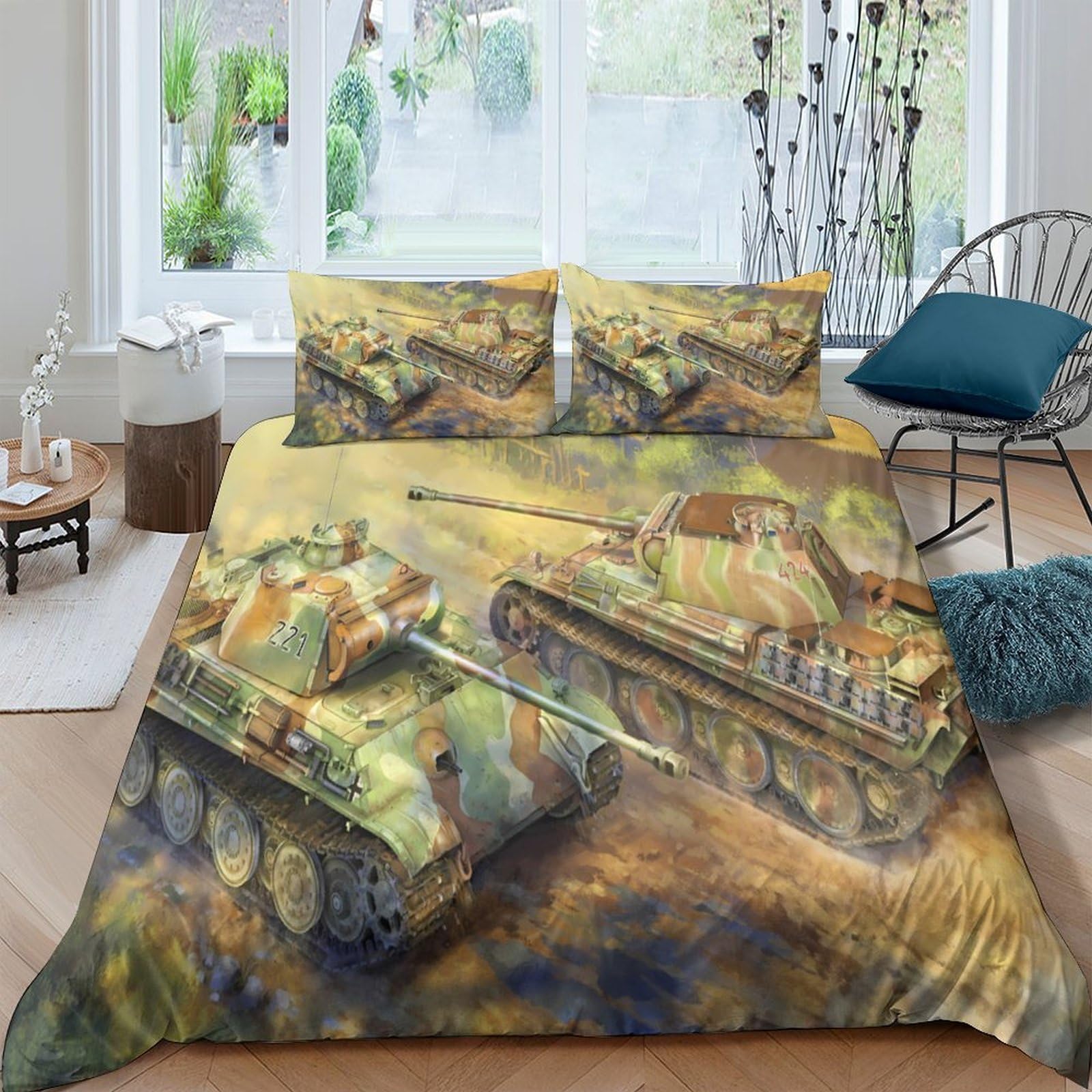 Ctjqhvkz Style-6 3D Printed Camouflage Tank Fitted Sheet Microfiber Soft Breathable Army Battle Scene Mattress Cover For Bedroom Dorm Decor Single（135X200cm）