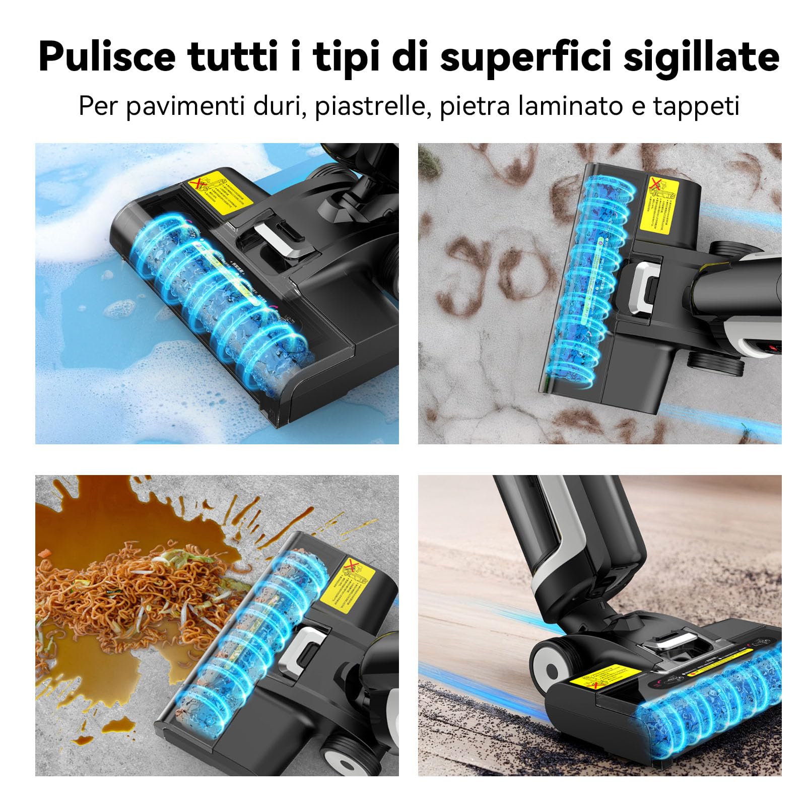 W12SE Aspirapolvere Lavapavimenti Senza Fili, Lavasciuga Lava e Aspira Pavimenti, Autopulente, Autonomia, Autonomia 45 min, Anti-intreccio capelli, Disinfezione Elettrolitica, 1.15L Doppio Serbatoio