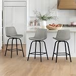 LUE BONA 360°Swivel Upgrade Bar Stools Set of 3, 26 Inch Morden Counter Height Bar Stools with Backs, Enlarged Seats, Metal Legs, Faux Leather Upholstered Barstools for Kitchen Island, Black