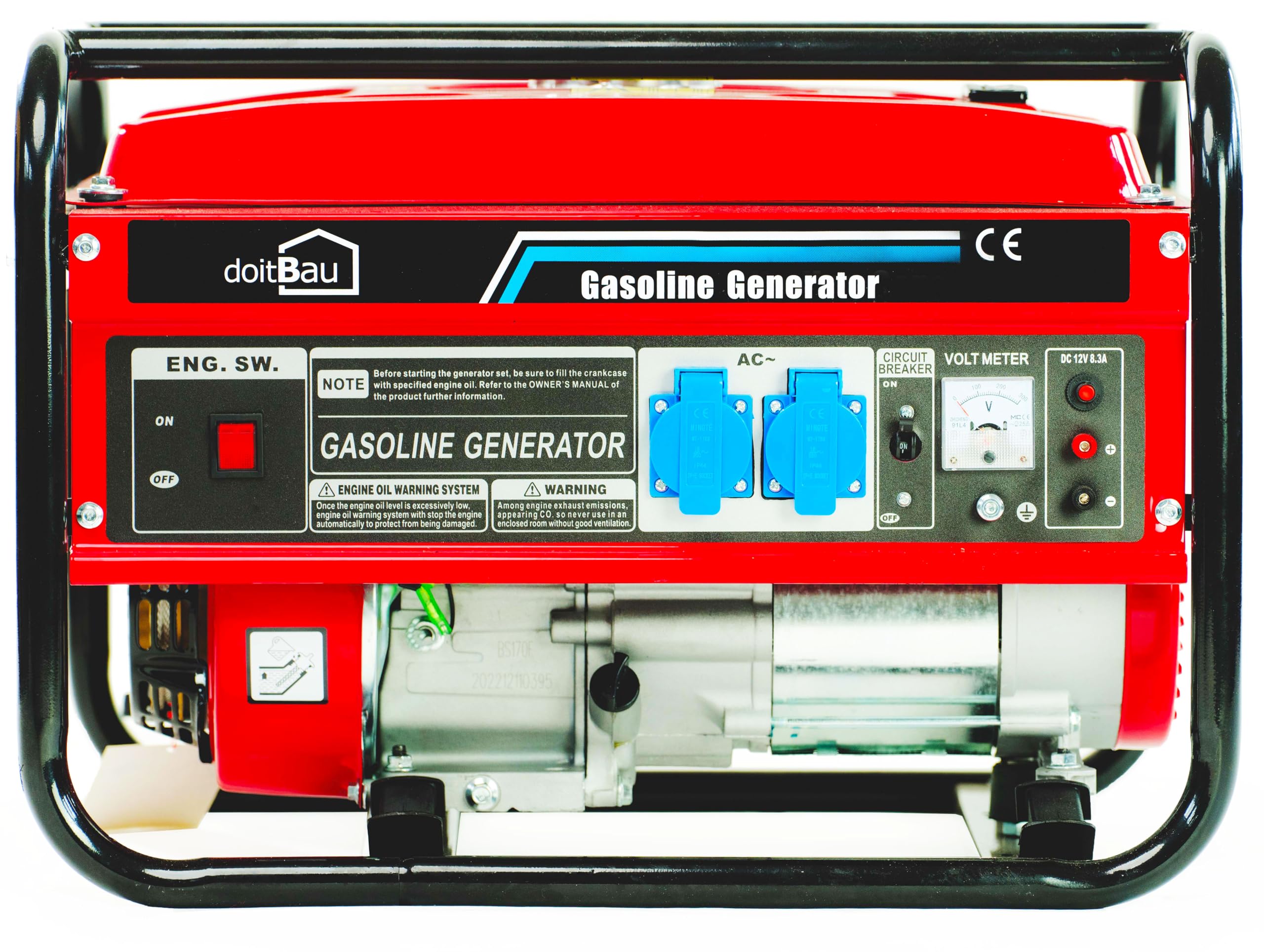 Generador de energía de gasolina de 3000 W, motor BS170F de 4 tiempos, tanque de 15 l, 10 horas de funcionamiento, ideal para obras de construcción, camping y energía de emergencia