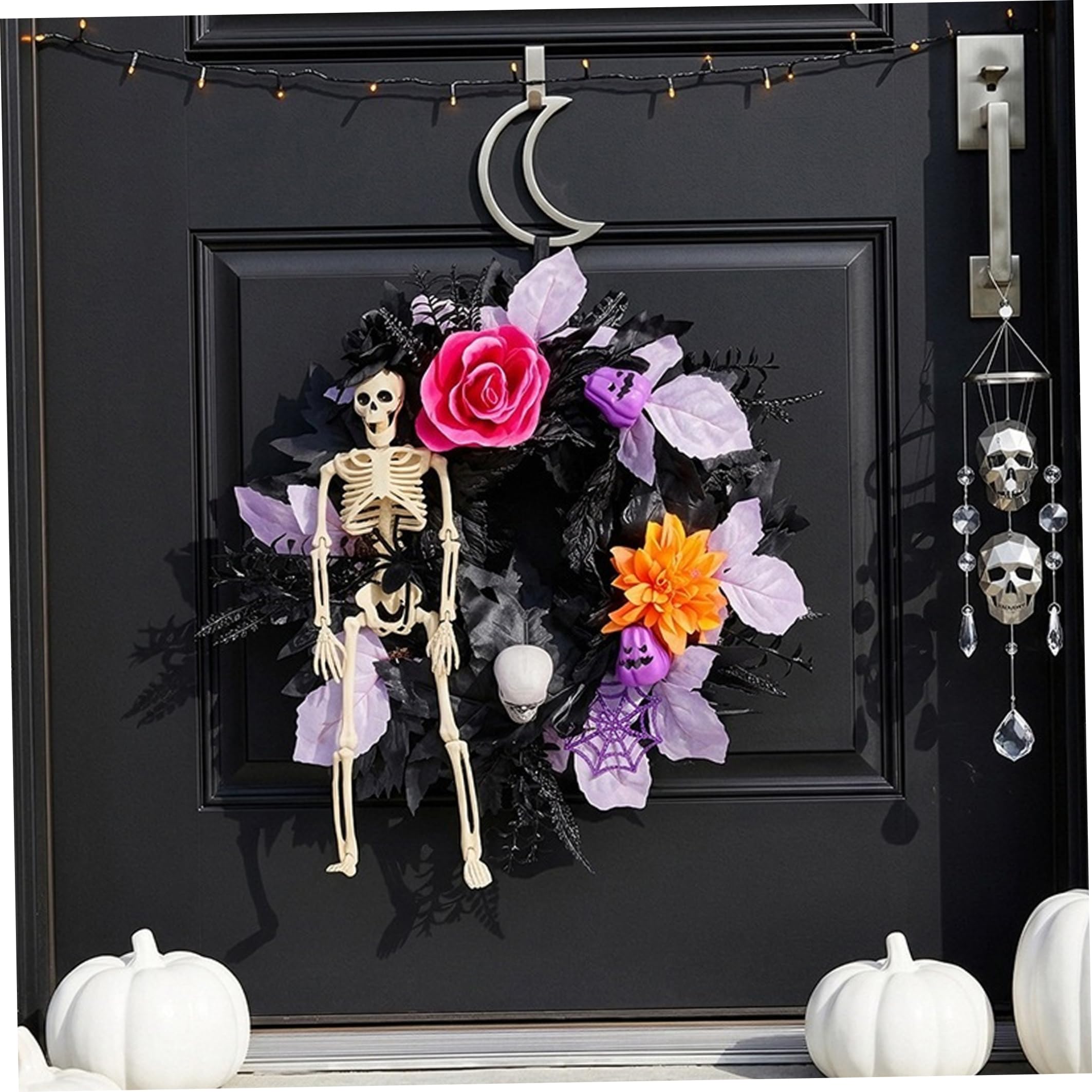 Ghirlande di Halloween per la porta d'ingresso con scheletro spettrale e ghirlanda festosa