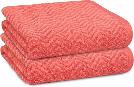 2 Pack Chevron Hand Towel, Bath Towel, and Bath Sheet Towel, Quick Drying, Great for Bath, Shower, or Pool Excellent Coverage and Absorbency. Coral, Hand Towel