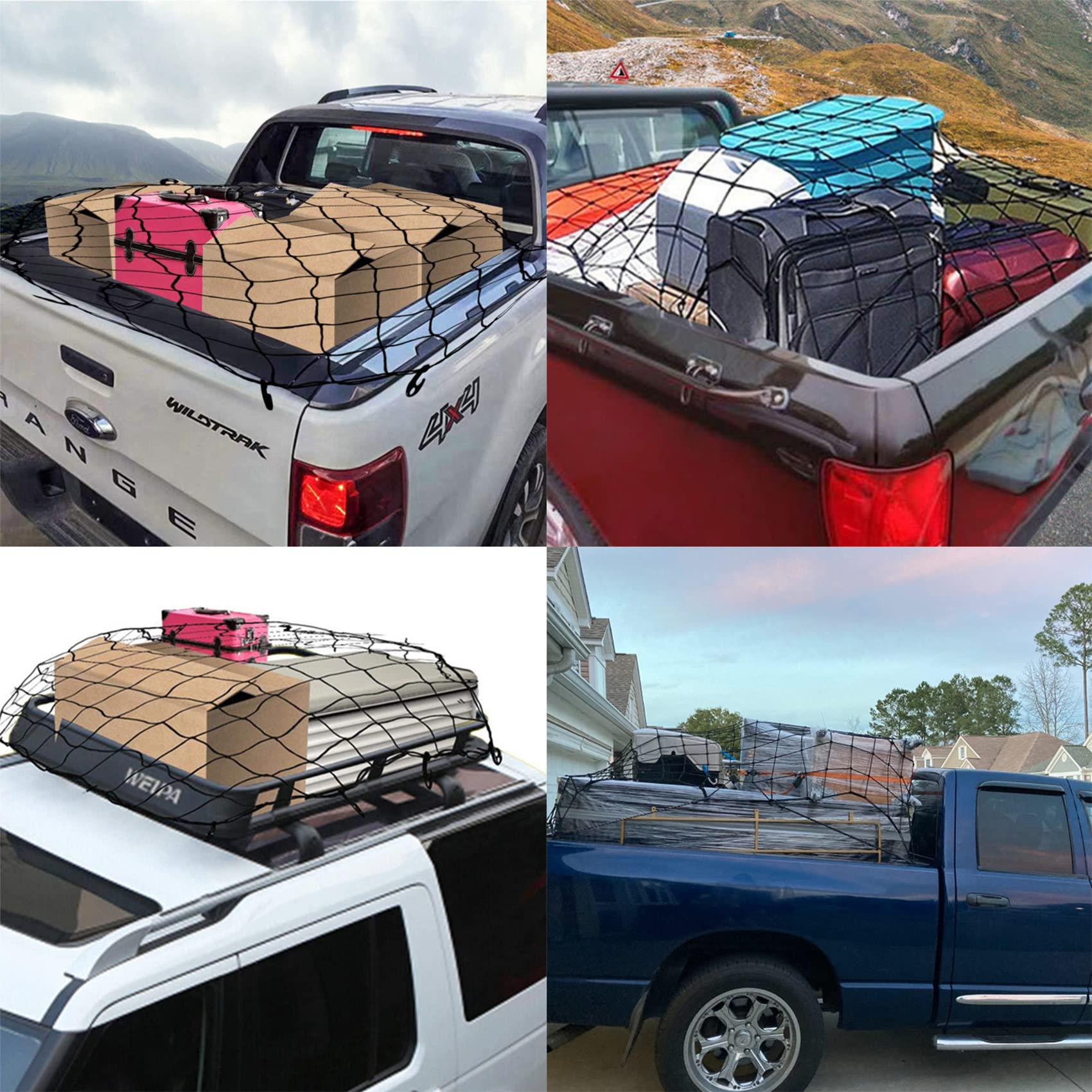 Cargo Net for Pickup Truck 4' x 6' Stretches to 8' x 12' Mesh Storage