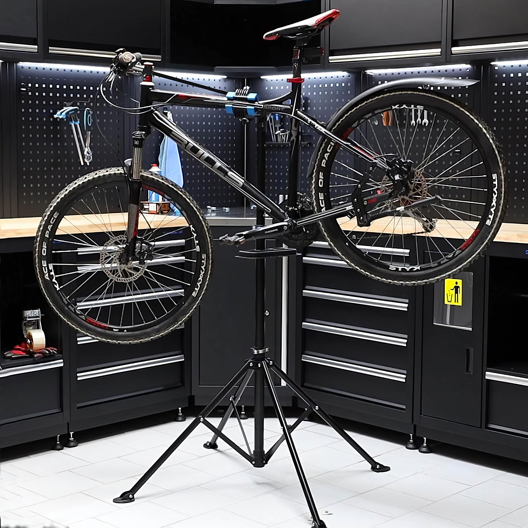 BOUDECH Shelter - Supporto per Riparazione Bici 198x104 cm Cavalletto Bicicletta con Porta Utensili in Acciaio Nero