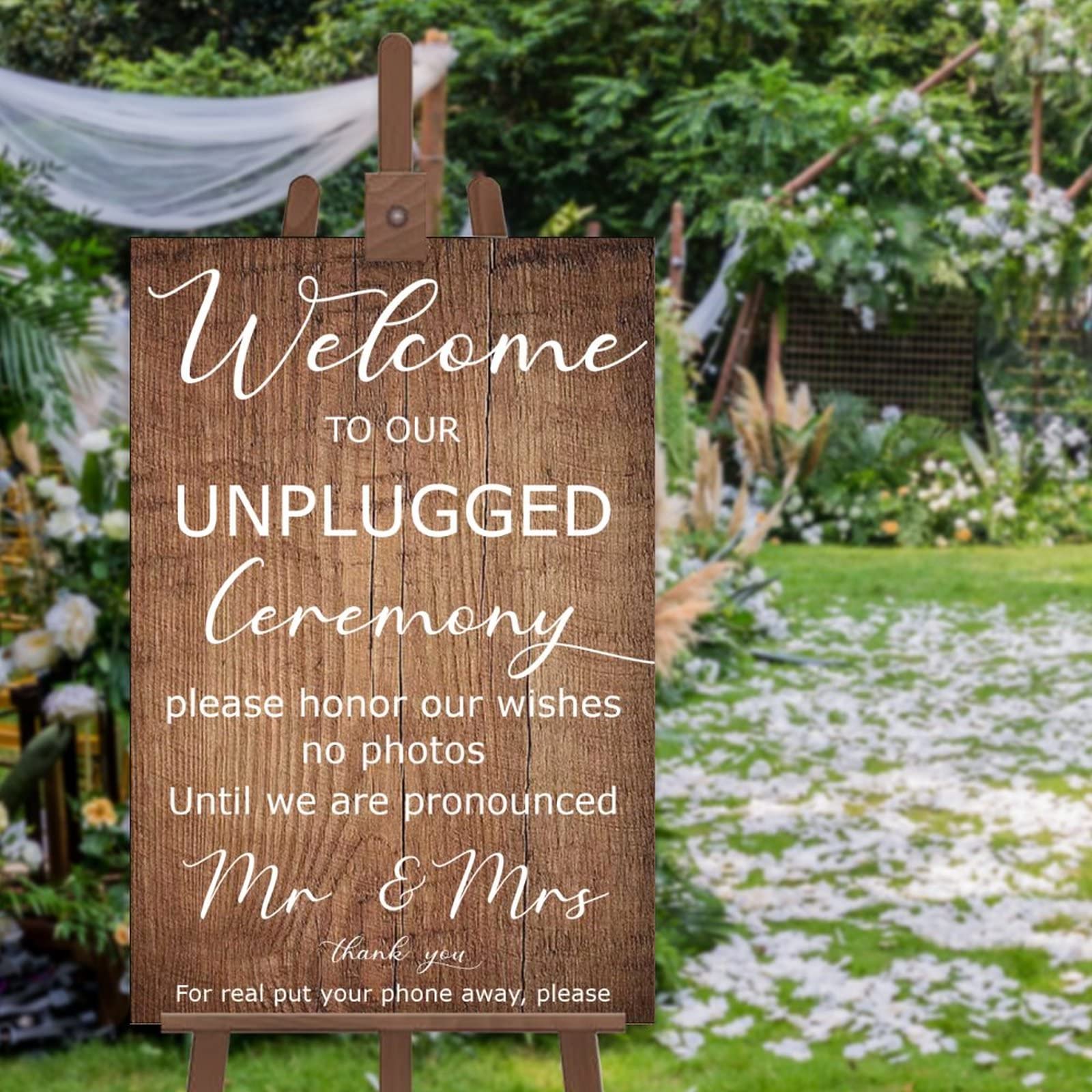 Unplugged Hochzeitsschild – Zeremonieschild – vertikales Hochzeitsschild aus Holz – rustikale Hochzeitsdekoration 76,2 x 50,8 cm