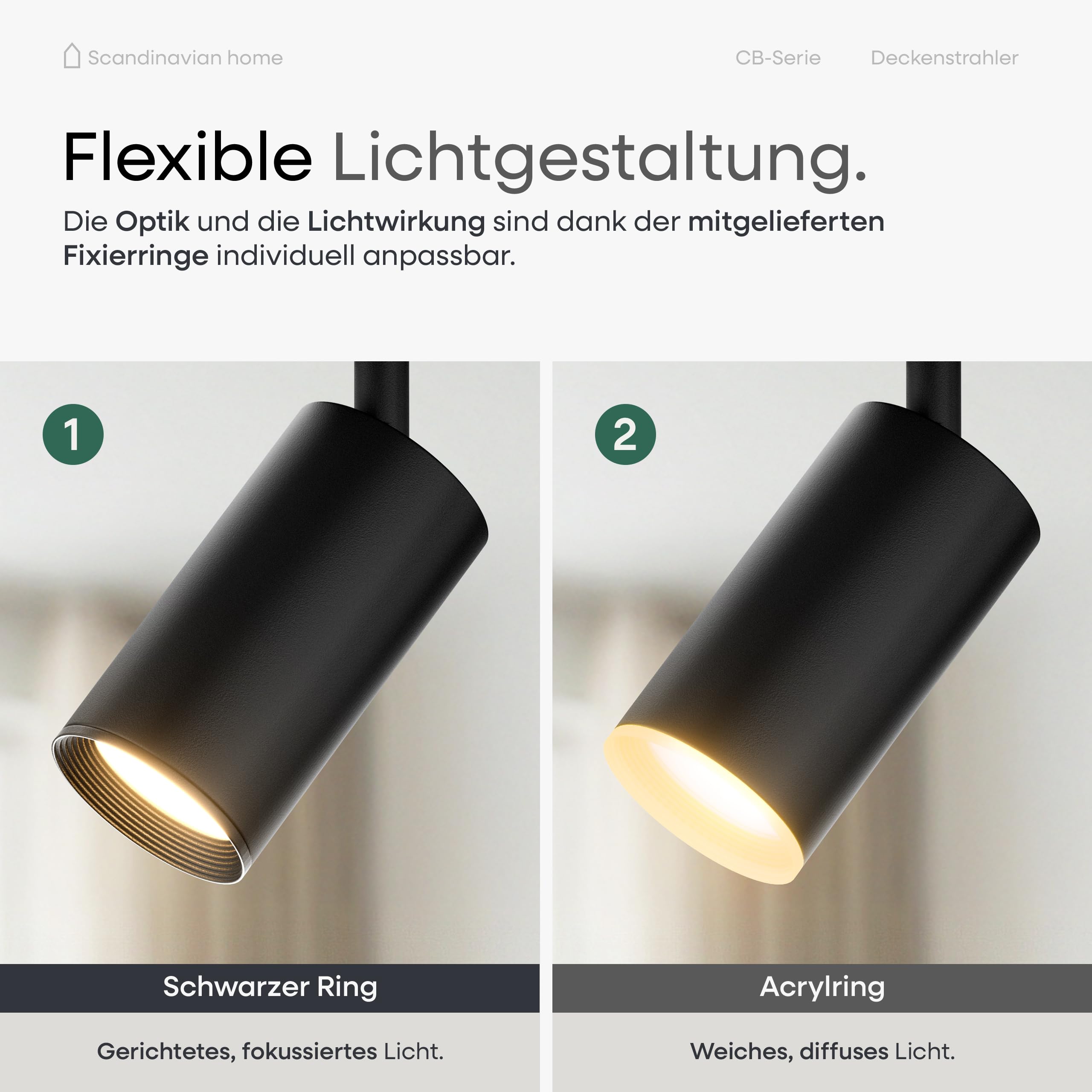 Scandinavian home Deckenstrahler 4-flammig GU10 Deckenlampe 360° Schwenkbar Blendfrei Flach Matt Schwarz
