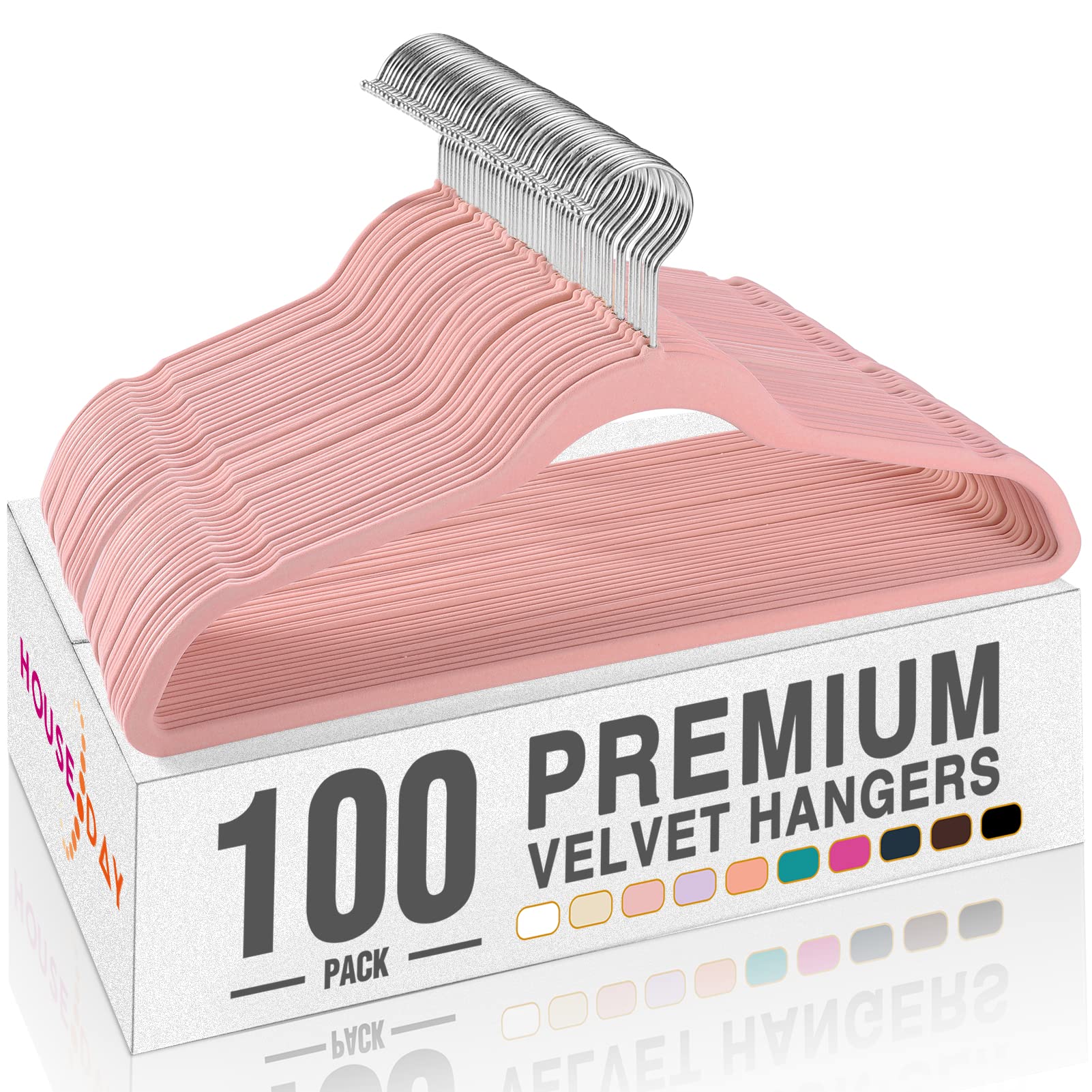 HOUSE DAY Premium Velvet Hangers, Non-Slip Thin Flocked Felt Hangers, Sturdy Clothes Hangers Heavy Duty Coat Hangers & Suit Hangers, Durable Suit Hangers for Closet Space Saving (100 Pack, Blush)