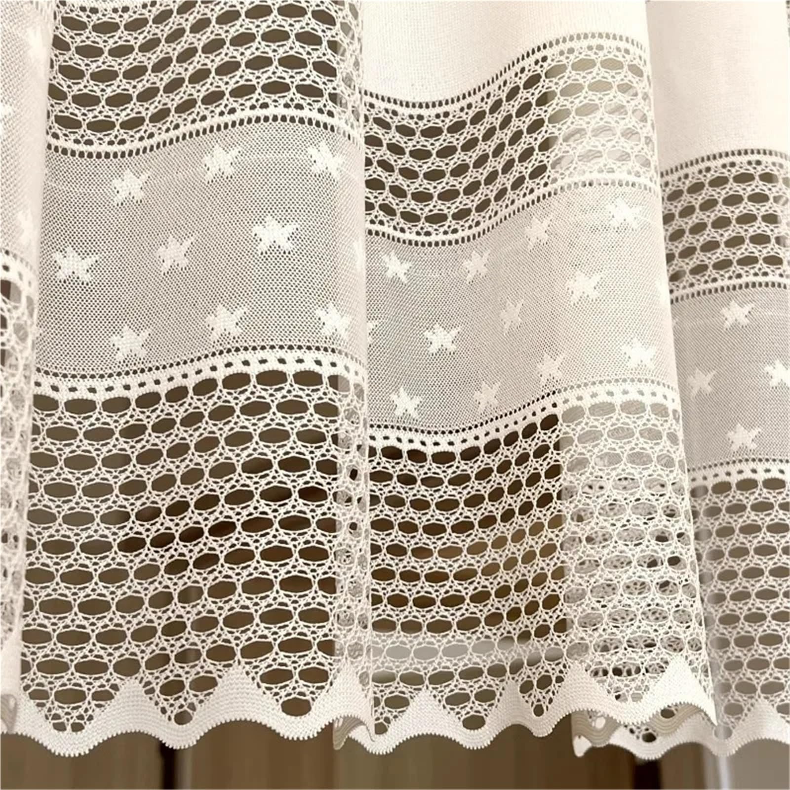 Tende Per Finestre Piccole Tenda da cucina corta beige in tulle for finestra, in pizzo traforato, mezza tenda caffè trasparente for copri-armadietto del soggiorno(W300cm x H60cm)