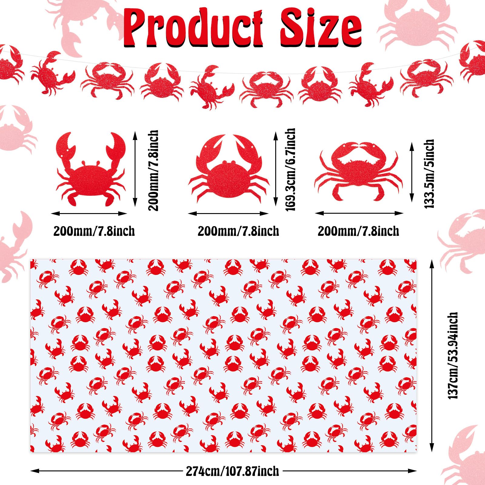Juexica 4 Pcs Crab Party Decorations 54 x 108 Inch Table Cloth and Banners for Crab Boil Party Supplies Crawfish Tablecover Summer Birthday Sea Food Decorations