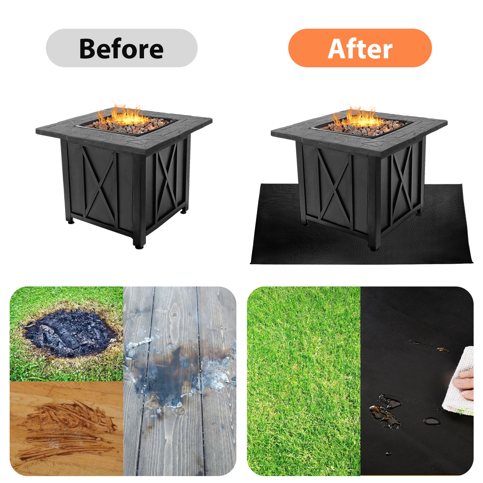 BAKEWAY Tapete para fogatas debajo de la parrilla, impermeable, para barbacoa, camping, estufa, reutilizable, fácil de limpiar, protector de cubierta al aire libre (42 x 60 pulgadas)