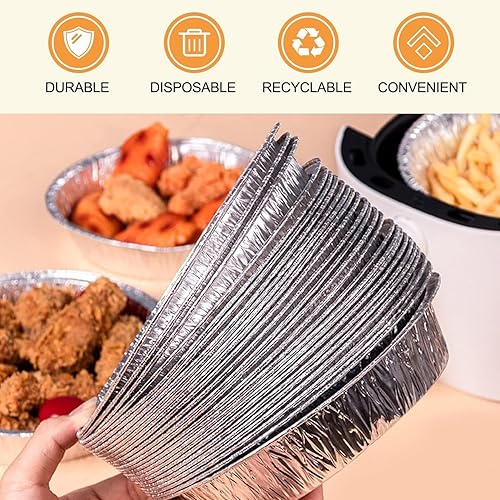 Miniatura 2 de Fonteme Moldes redondos de papel de aluminio con tapas de plástico, paquete de 20 moldes circulares de 7 pulgadas, sin BPA, aptos para congelador y