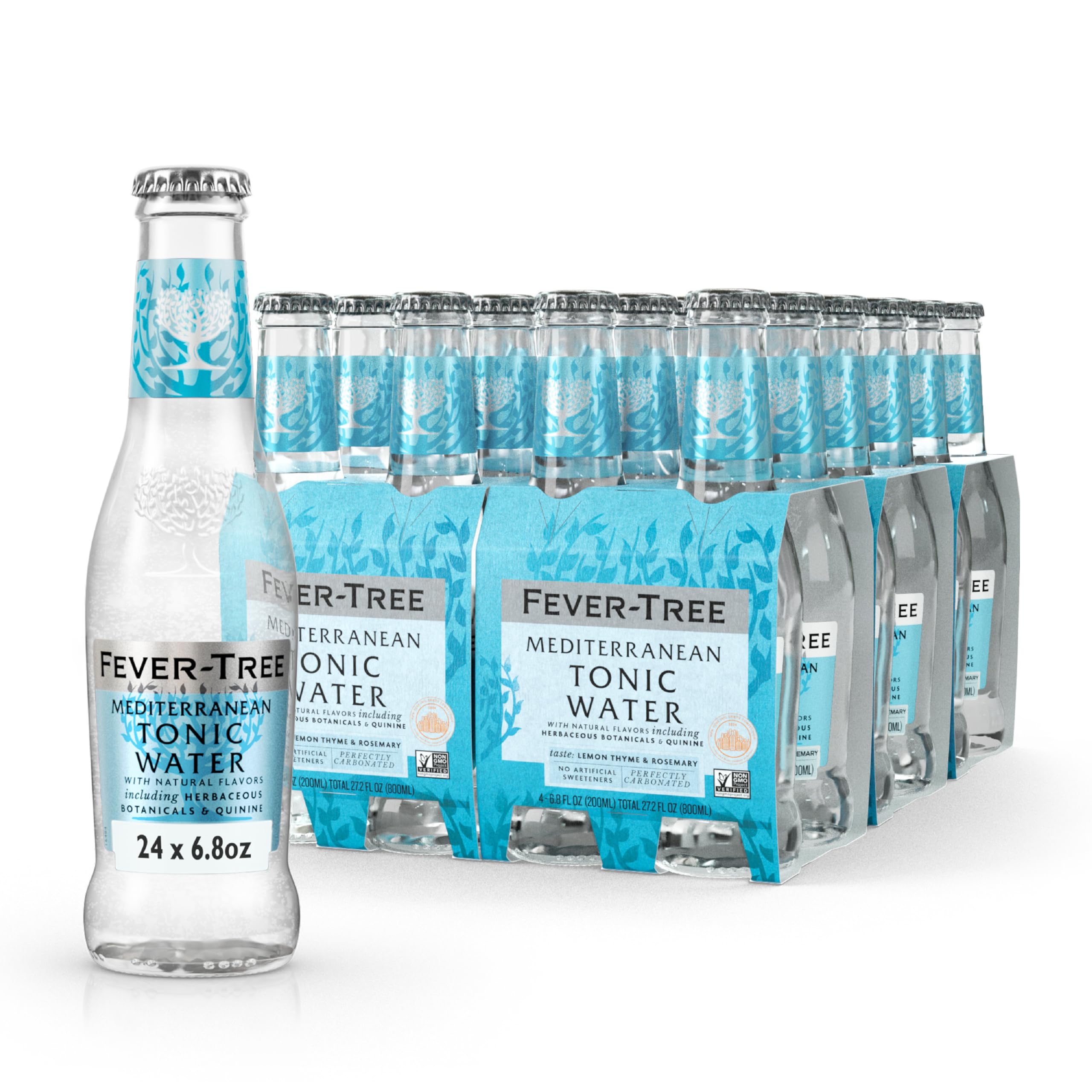 Fever-Tree Mediterranean Tonic Water – Premium Mixer for Cocktails and Mocktails, 6.8 fl oz Bottles, Pack of 24 – Naturally Sourced, Non-GMO