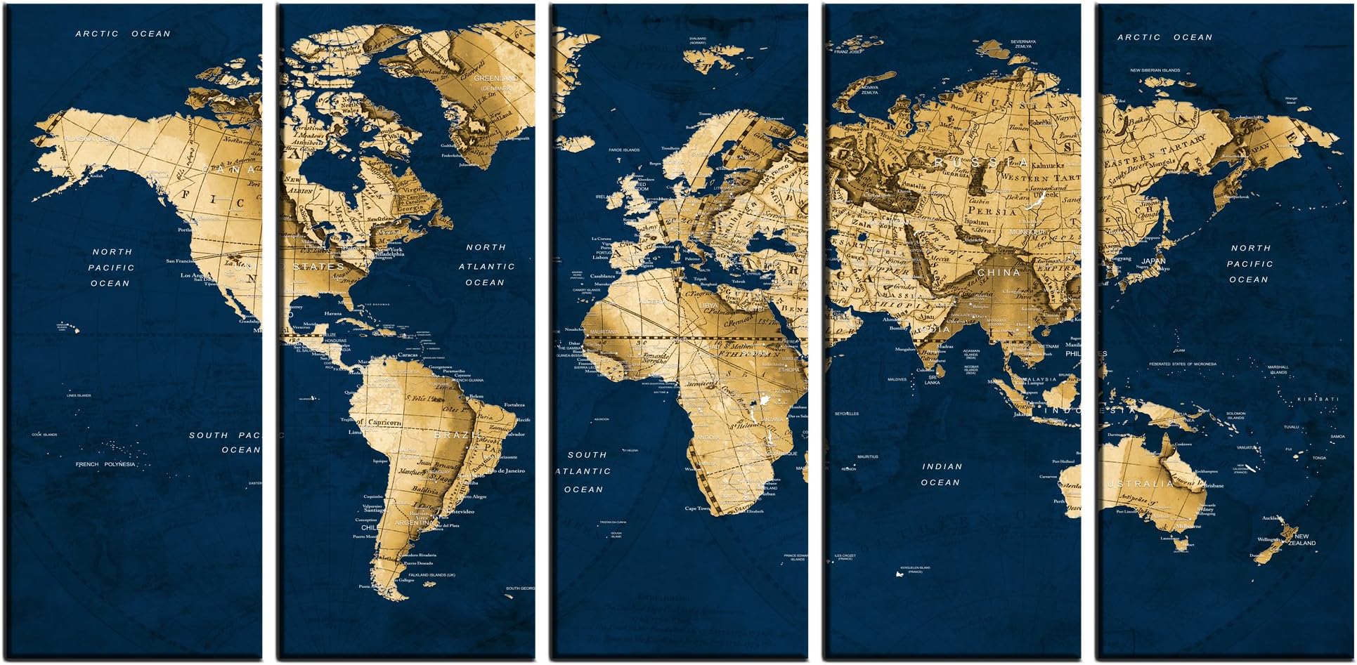 Vintage World Map Wall Art, Push Pin Old World Map Wall Art Canvas Print Multi Panel 5 pieces For Dining Room Wall Decal, Large Abstract Art World Map With Country Names hr116