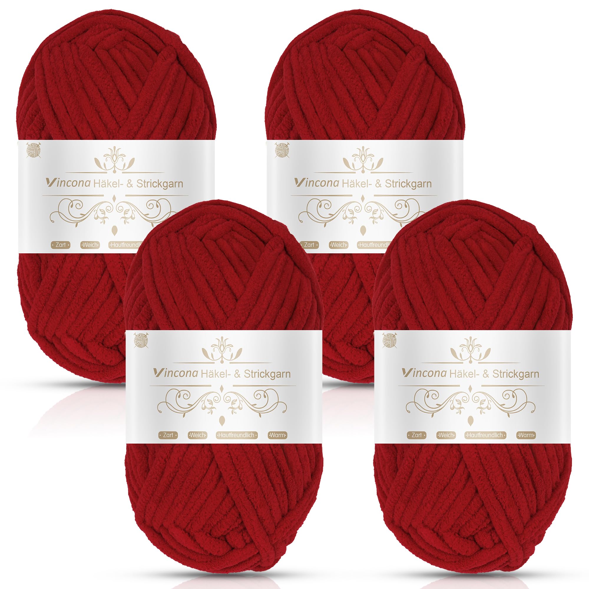 Vincona Chunky Yarn 4 x 100g Multi-Colored Soft Chunky Wool for Hand Knitting, Thick Yarn for Knitting 100g Balls, Soft Fluffy Velvet Thick Knitting Yarn for Crochet Blankets,Amigurumi Two red