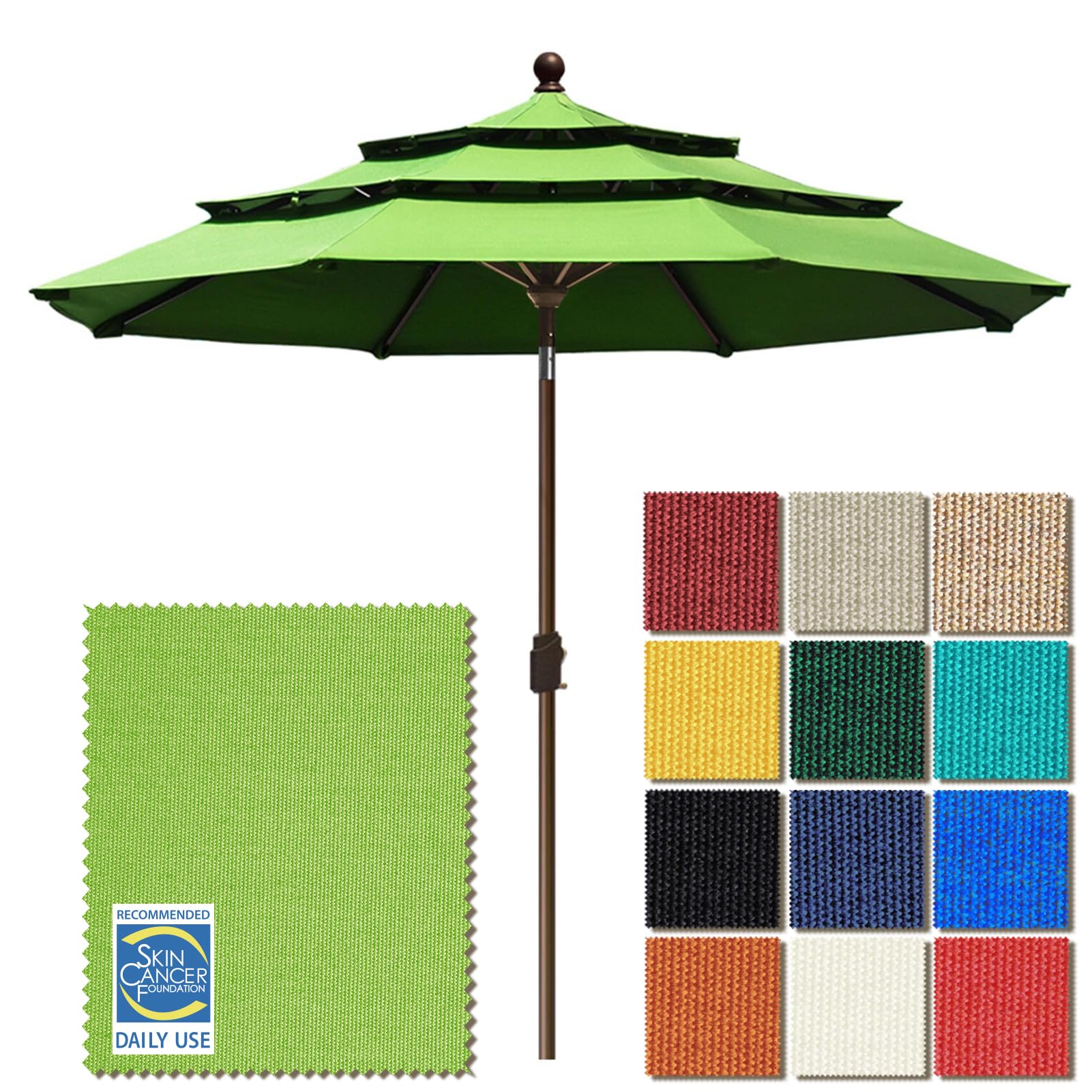 USA 10-Year-Non-Fading 9Ft 3 Tiers Market Umbrella Patio Umbrella Outdoor Table Umbrella with Ventilation, Macaw Green