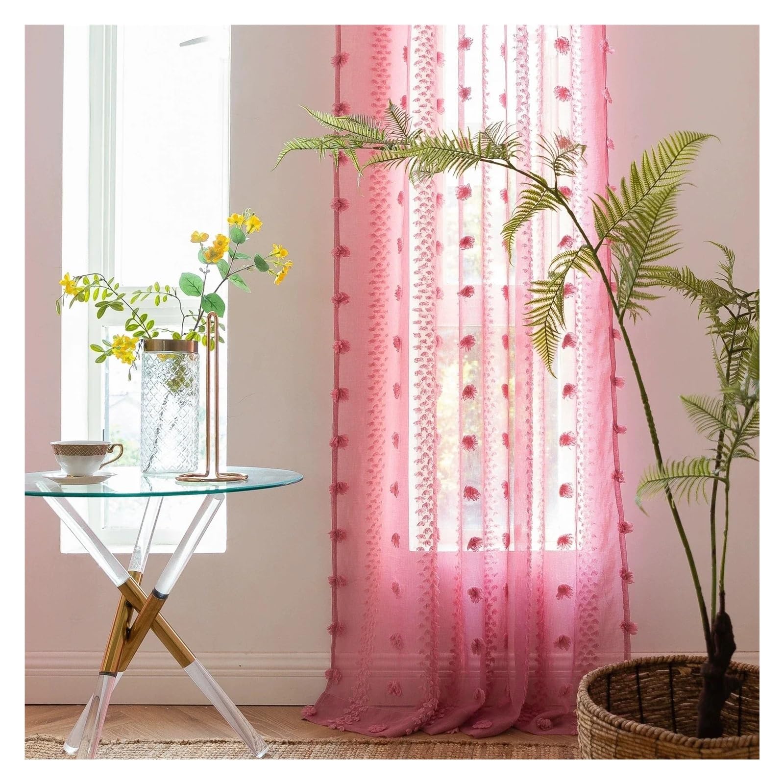 Rideau placard en tulle rose jacquard 132x120cm pour dressing