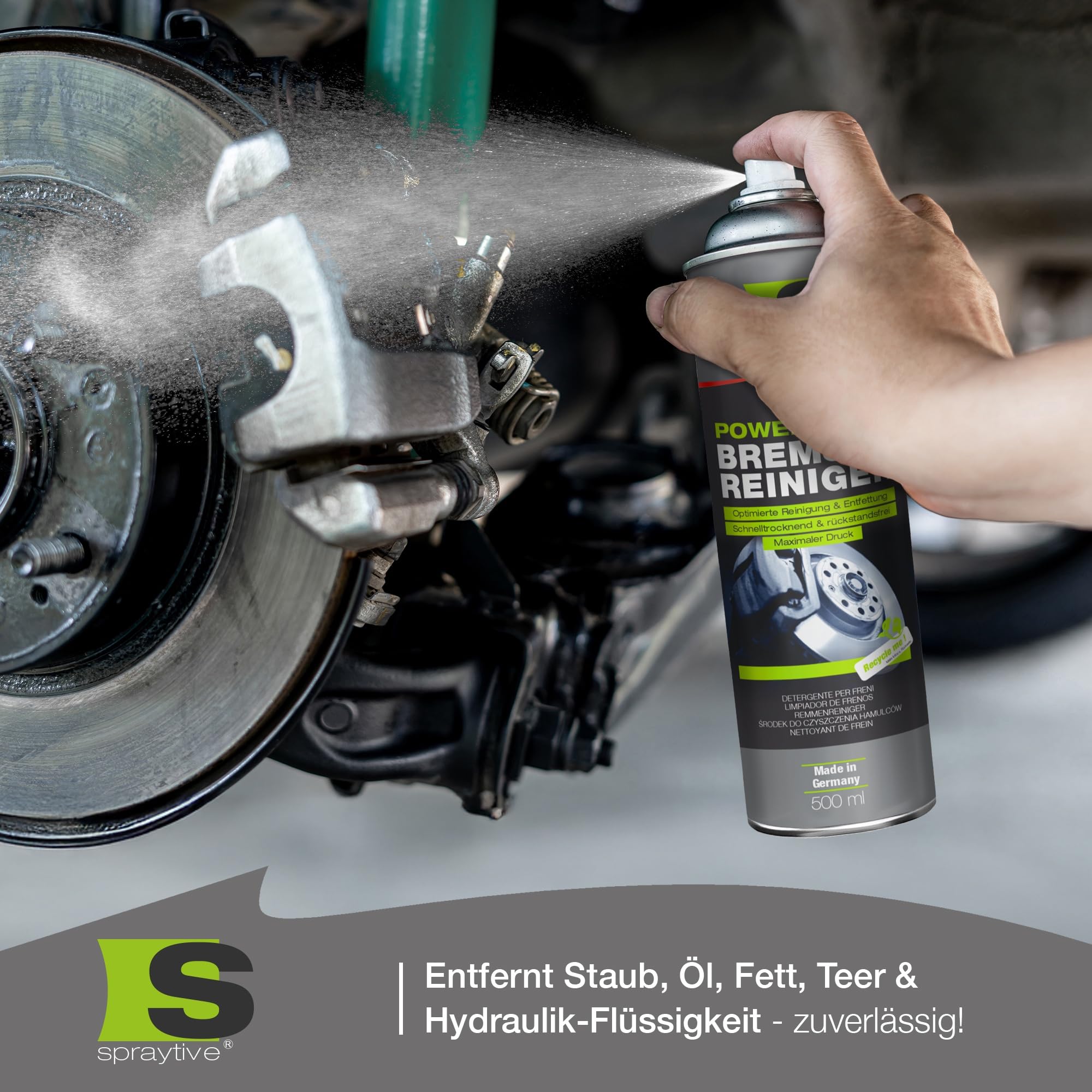 6 x 500ml Power Bremsenreiniger Spray - Detergente industriale e detergente a freddo altamente efficace: Rimuove sporco, olio, grasso, ruggine e liquido dei freni – Made in Germany