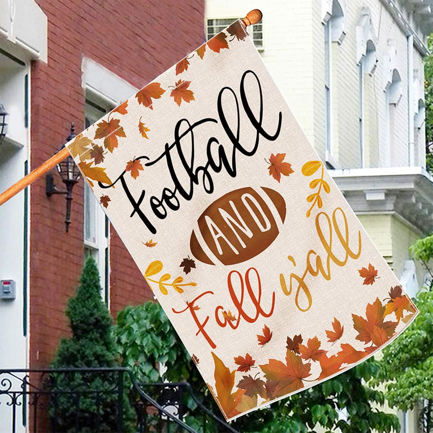 Hexagram Fall Flags 28x40 Double Sided,Football and Fall Y’All Yard Flag Football Decoration,Burlap Autumn Garden Flag Set,Fall Leaves Decorations Fall House Flags(Not Include a Flag Holder)