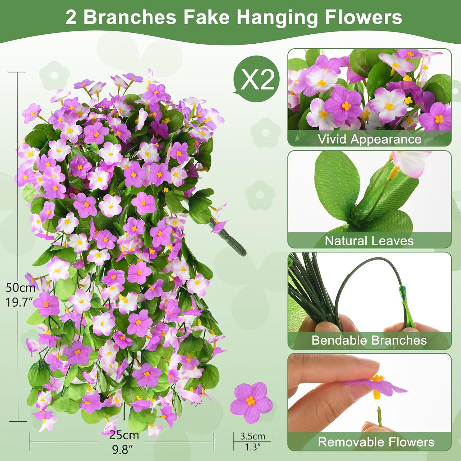 ZFProcess Artificial Fake Hanging Flowers for Outdoors, 2 Pcs Artificial Hanging Plants Outdoors Spring Summer Decor, UV Resistant Faux Violet Silk Flowers for Planters Front Door Yard Garden(Purple)