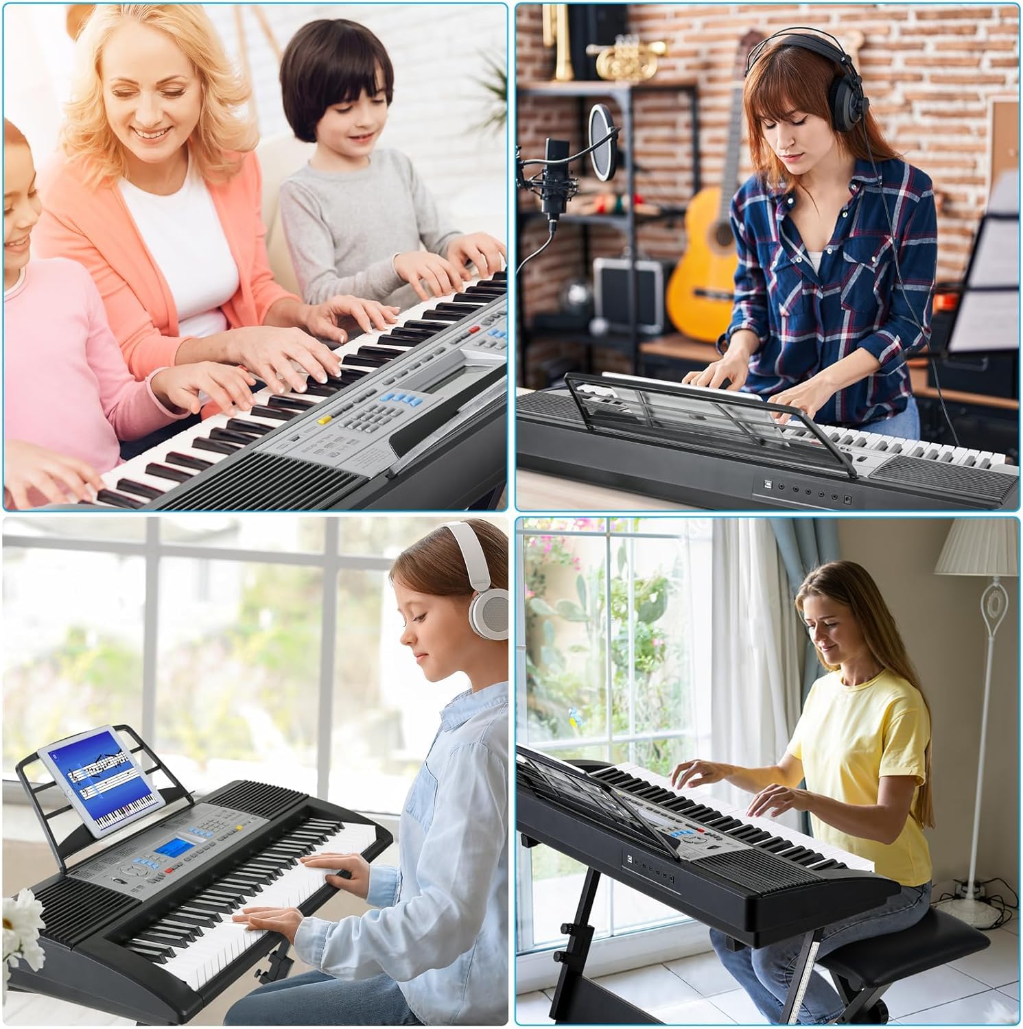 LIFERUN Keyboard Piano 61 Tasten, Digital Klavier-Keyboard Set, mit Ständer, Hocker, 500 Sounds & 3-stufiger Lehrmodus,Doppellautsprechern,LCD-Bildschirm, Electronic Keyboards kinder