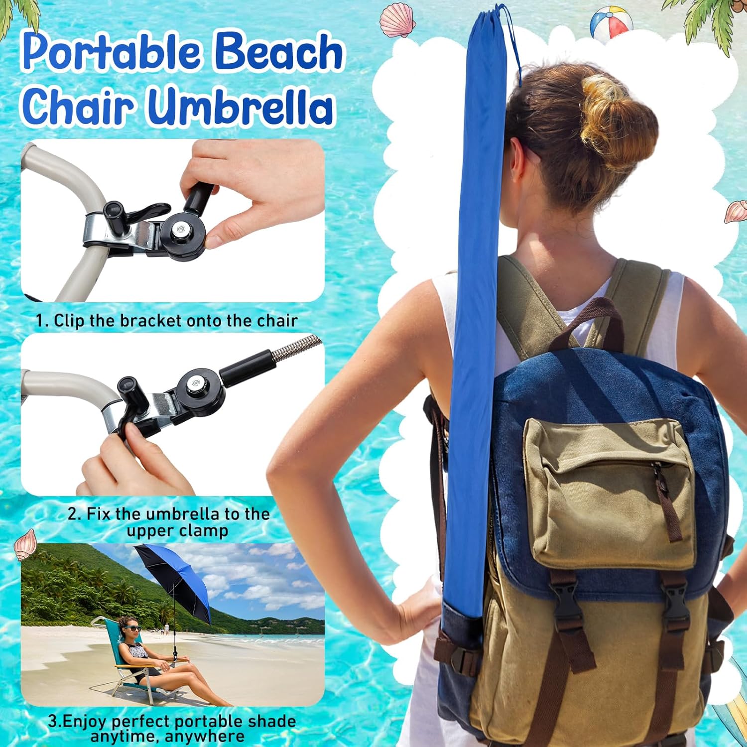 Sadnyy 6 Pack Beach Chair Umbrella with Universal Clamp, 360 ° Adjustable Clip on Umbrellas 42 Inch UPF 50+ Portable Sun Shade with Clamp for Beach Chair Patio Camping Wheelchair Stroller Golf Cart