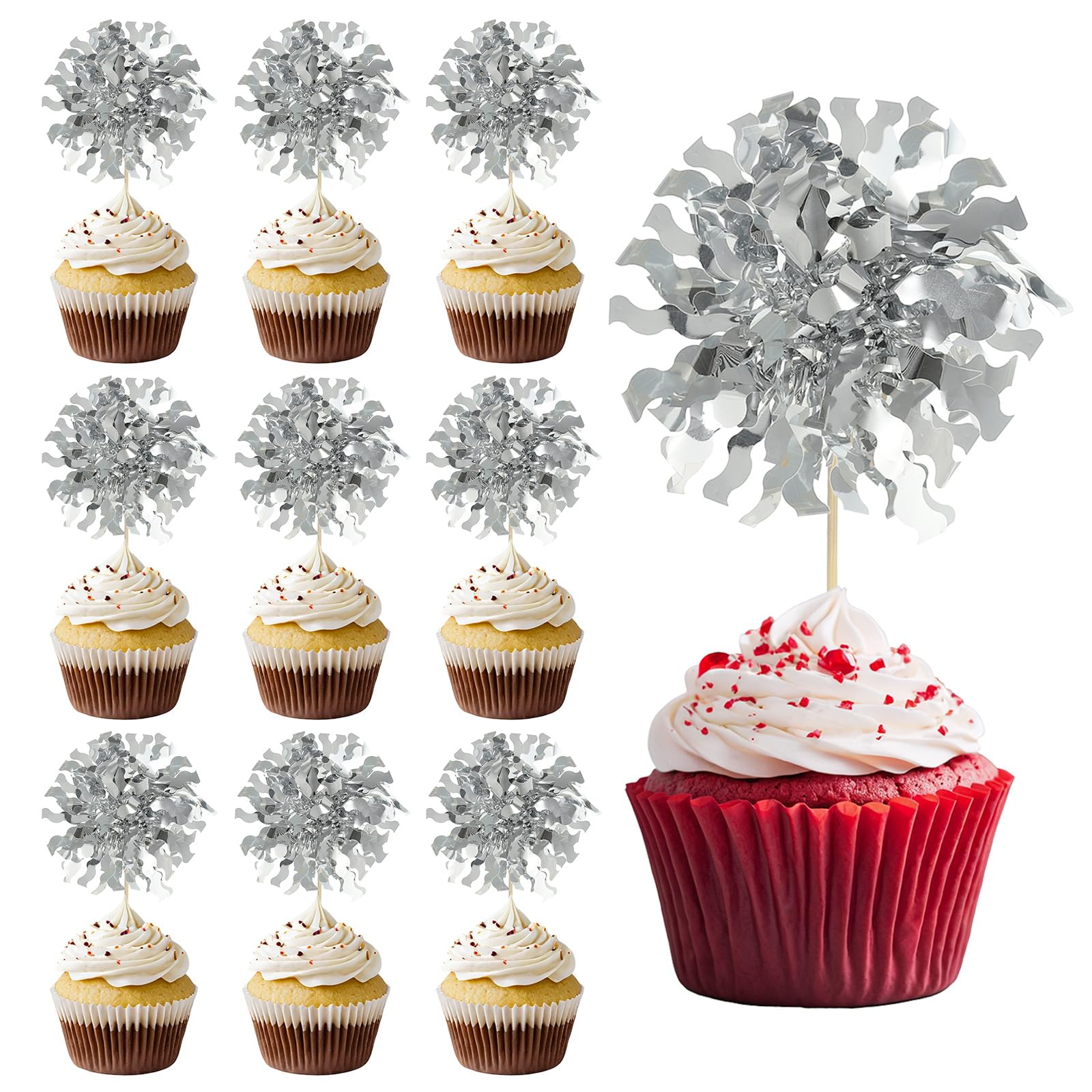 Décoration cupcake feu d'artifice argenté pour égayer un dessert de fête sans effort