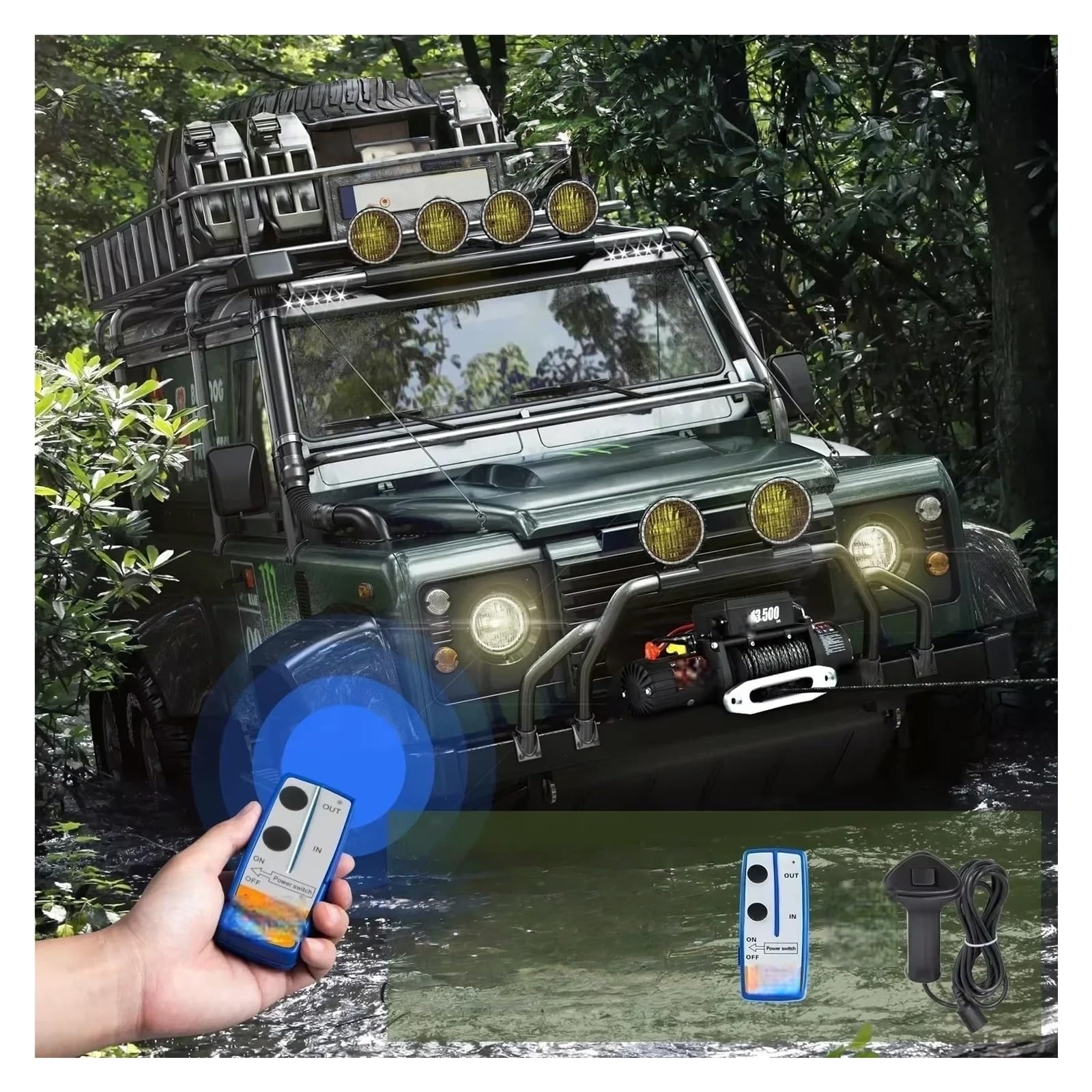 Paranco Di Sollevamento Elettrico Winch13500LBS 12V Sintetico Con Fune Da Traino 24M/92FT Paranco Elettrico Telecomandato Verricello