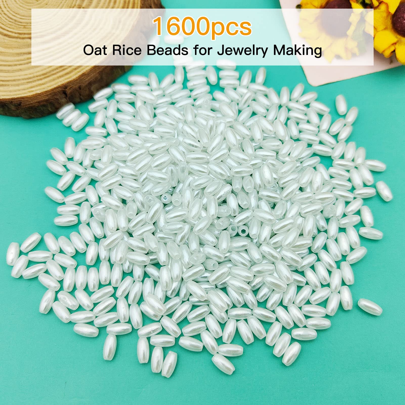 KALIONE 1000pcs Oat Rice Beads – White ABS Pearls For DIY Jewelry Making & Crafts