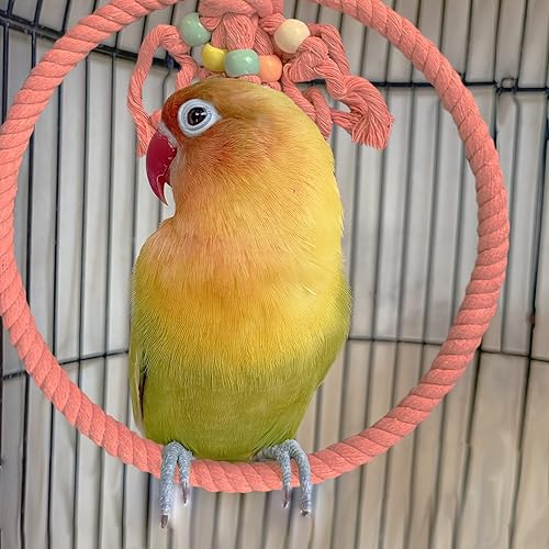 Miniatura 2 de SIMENA Columpio de cuerda de algodón para pájaros medianos a grandes, incluyendo periquitos, cacatúas, conures, etc. (pequeño, rosa)
