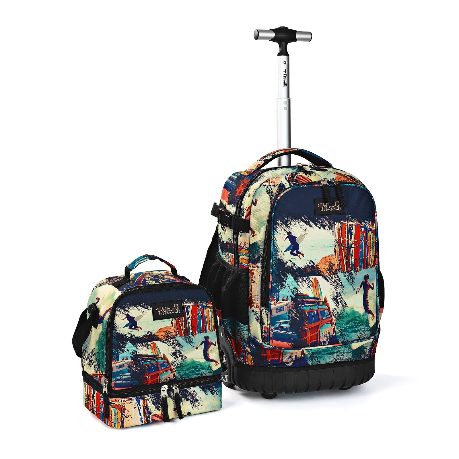 Tilami Rolling Backpack 19 inch with Lunch Bag Wheeled Laptop Backpack (Car Trip)