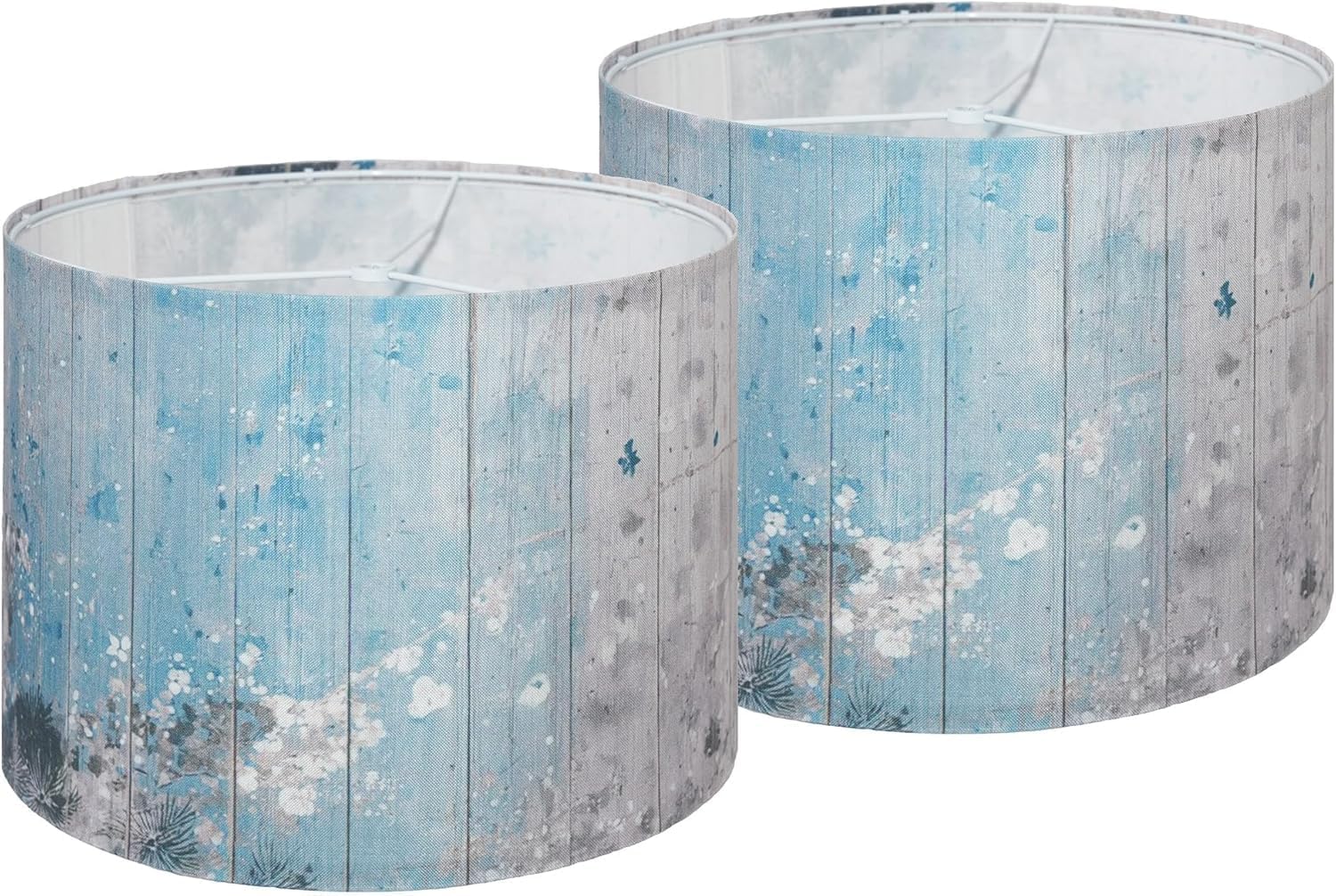 Winter Scenery Decorative Drum Lampshade Polyester fibre material Blue and white snow scene pattern Diameter 13 inches × Height 10 inches Set of two (winter floral)