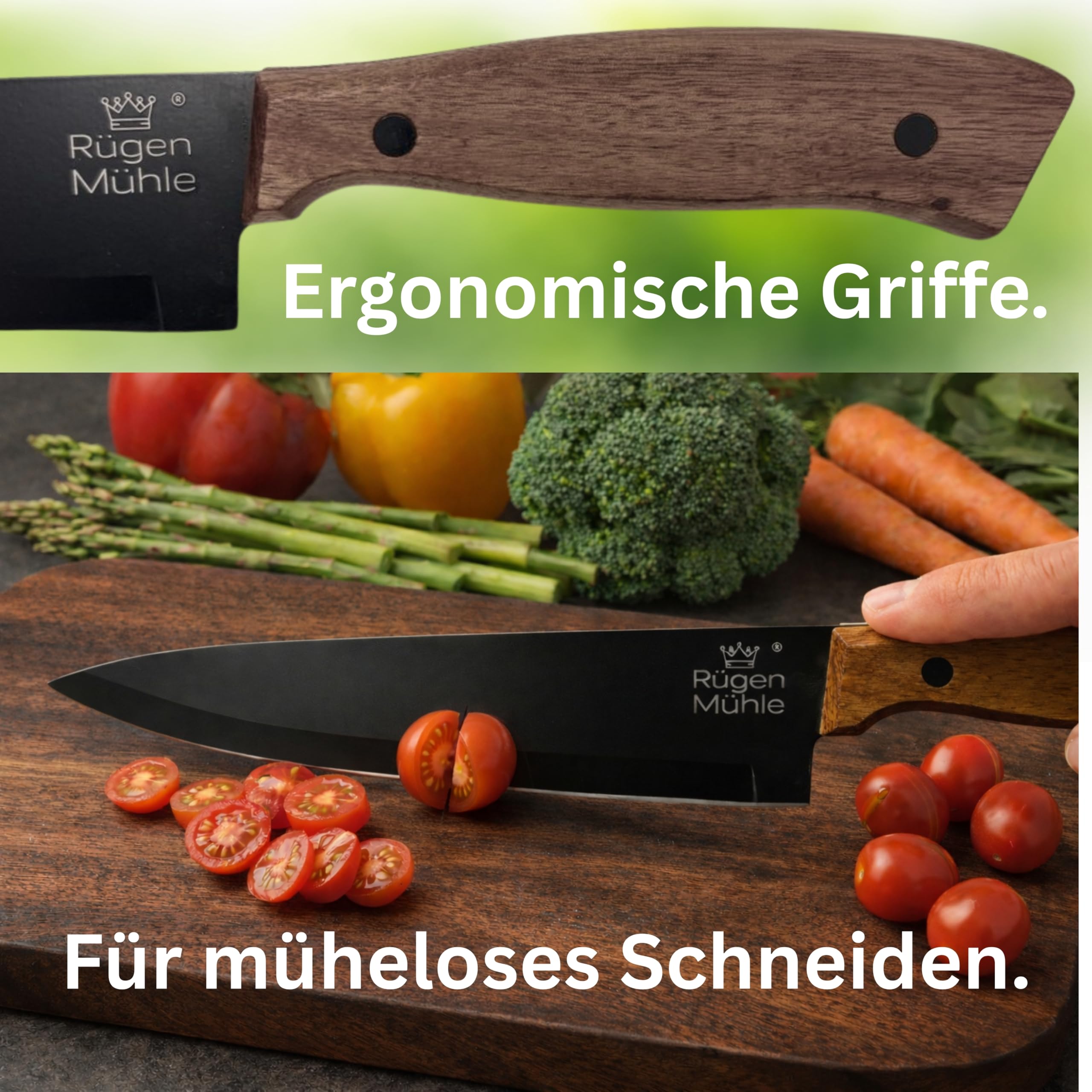 DER ORIGINAL - RÜGEN MÜHLE Premium Design Messerblock, 7-teilig, Akazien Echtholz, Edelstahl, Rostfrei, Messerset, Messerblock mit Messer, Knife Set, Küchenmesser Set, Messer Set, Messerset mit Block