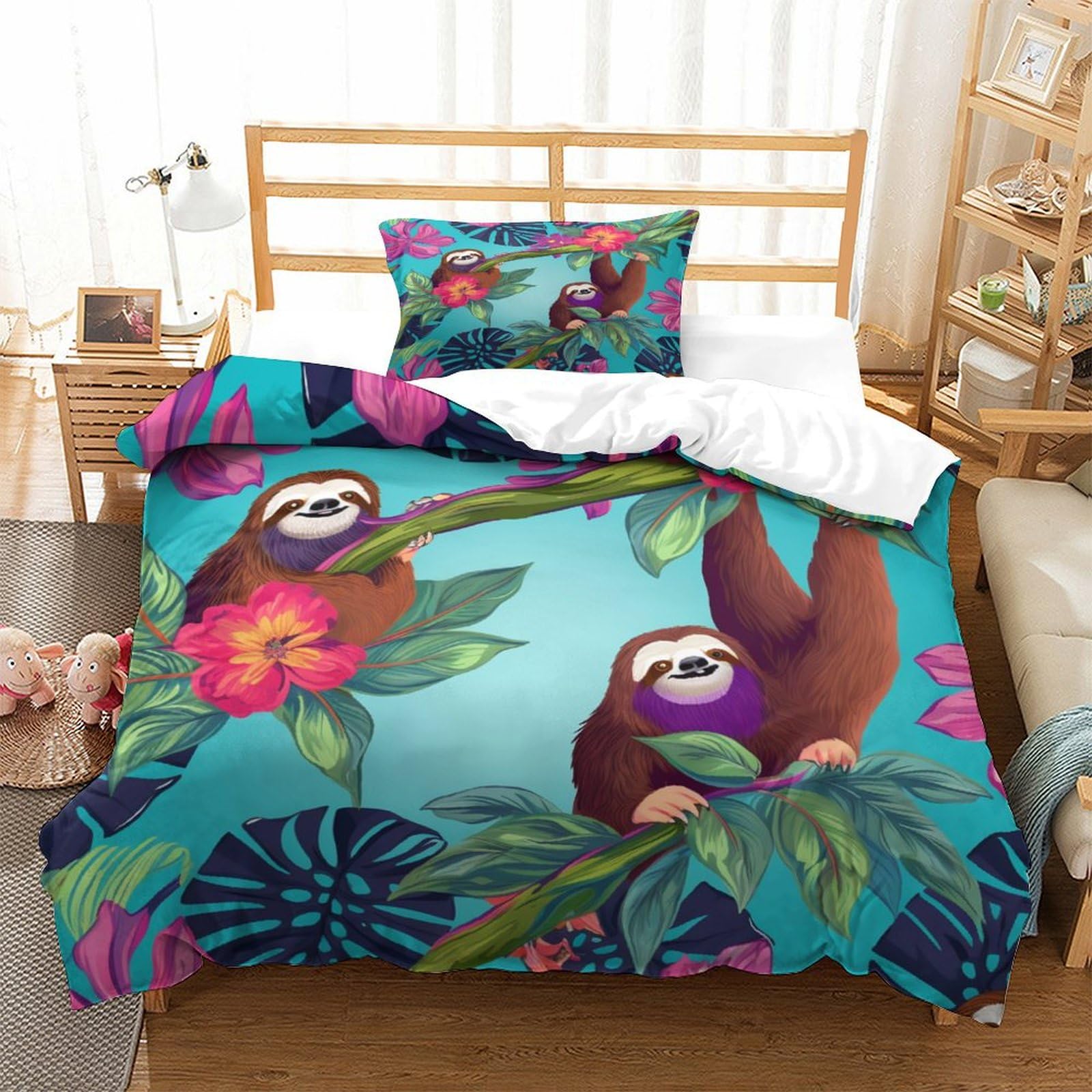 P1S9U7W5Y 3D Printed Sloth Tropical Duvet Cover Set 3pcs Microfiber Jungle Bedding Set Single