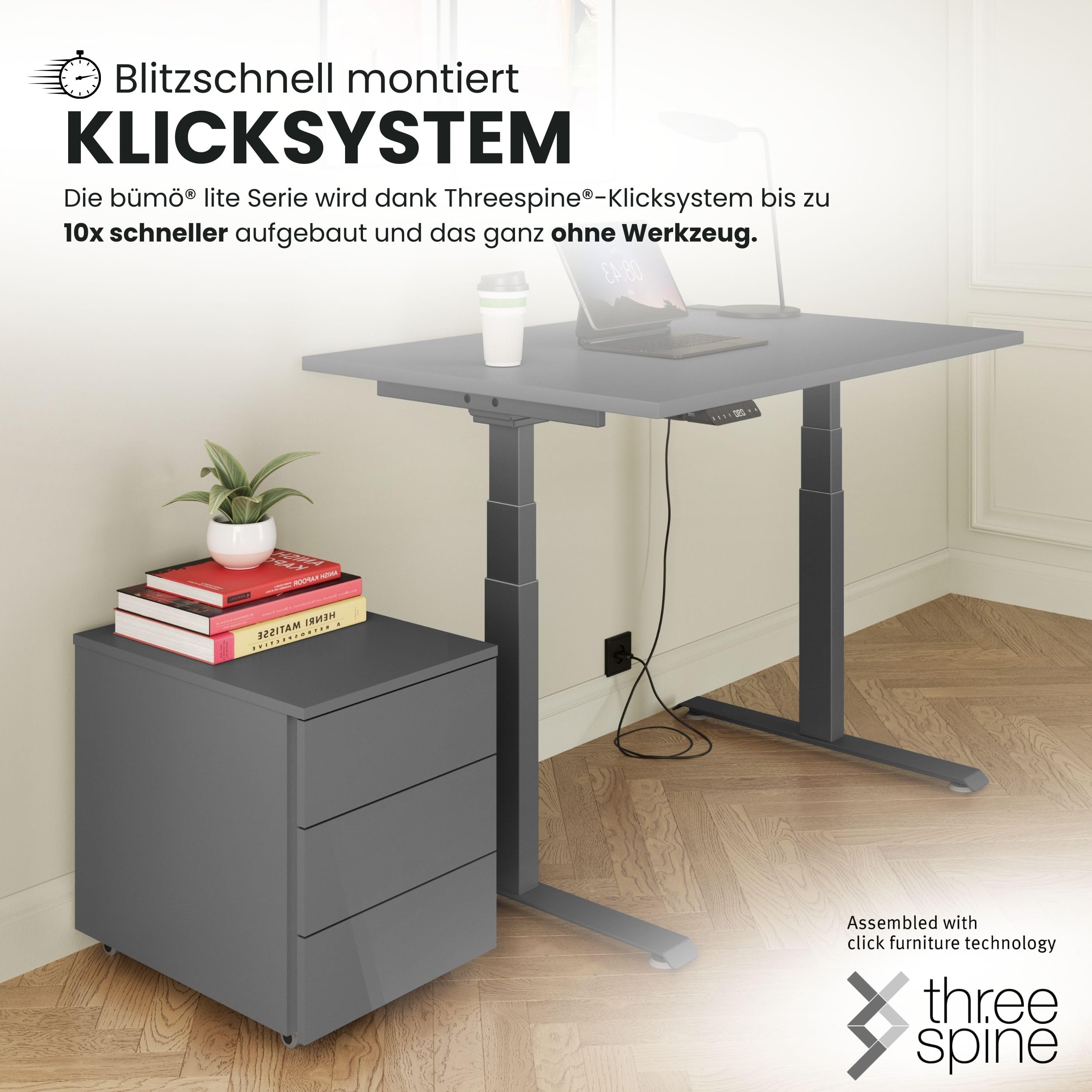 bümö lite Rollcontainer mit Schubladen, Container aus Holz in Asteiche - Rollwagen für's Büro als Schreibtisch Unterschrank, Bürocontainer od. Schreibtischcontainer mit Seitengriff