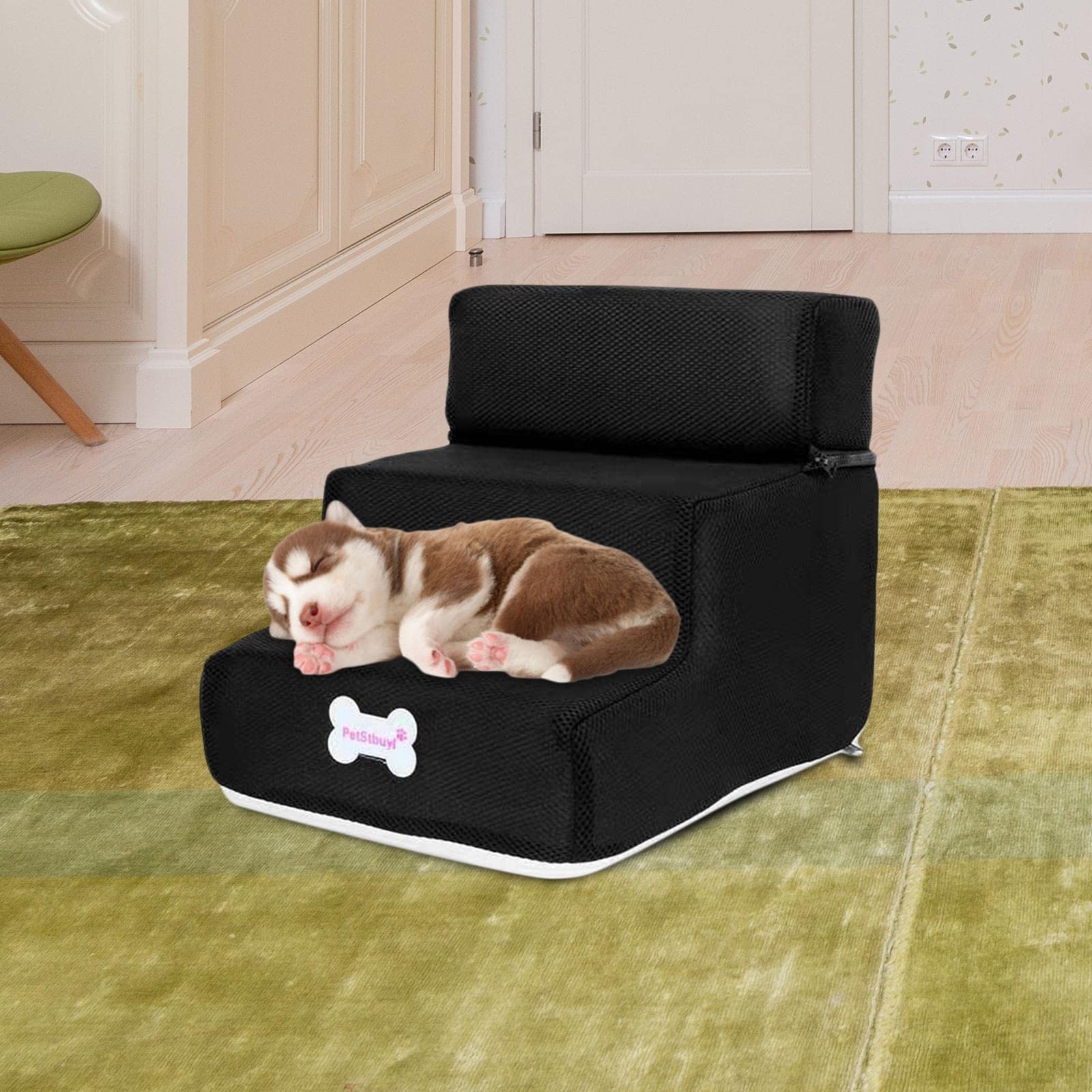 Scaletta per Animali Gradini Cani Gatti Letto Divano Cuccia Spugna Antiscivolo Lavabile Rivestimento Traspirante Tre Livelli Adattabili Supporto,