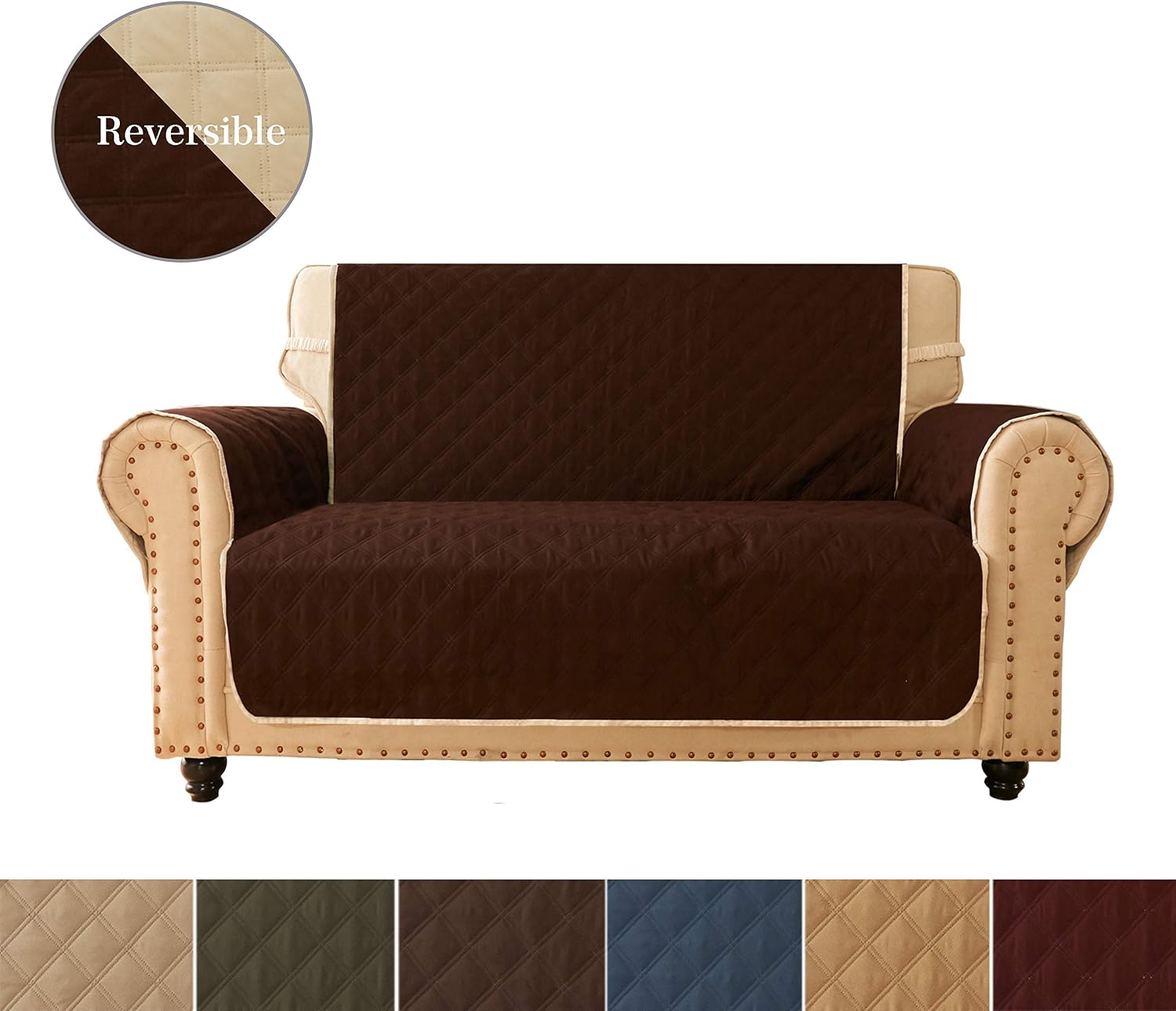Ameritex Sofa Cover, Reversible Quilted Furniture Protector, Ideal Loveseat Slipcovers for Pets & Children, Water Resistant, Will Keep Your Couch Stain, Dirt&Scratches-Free (style3 Chocolate, 54'')