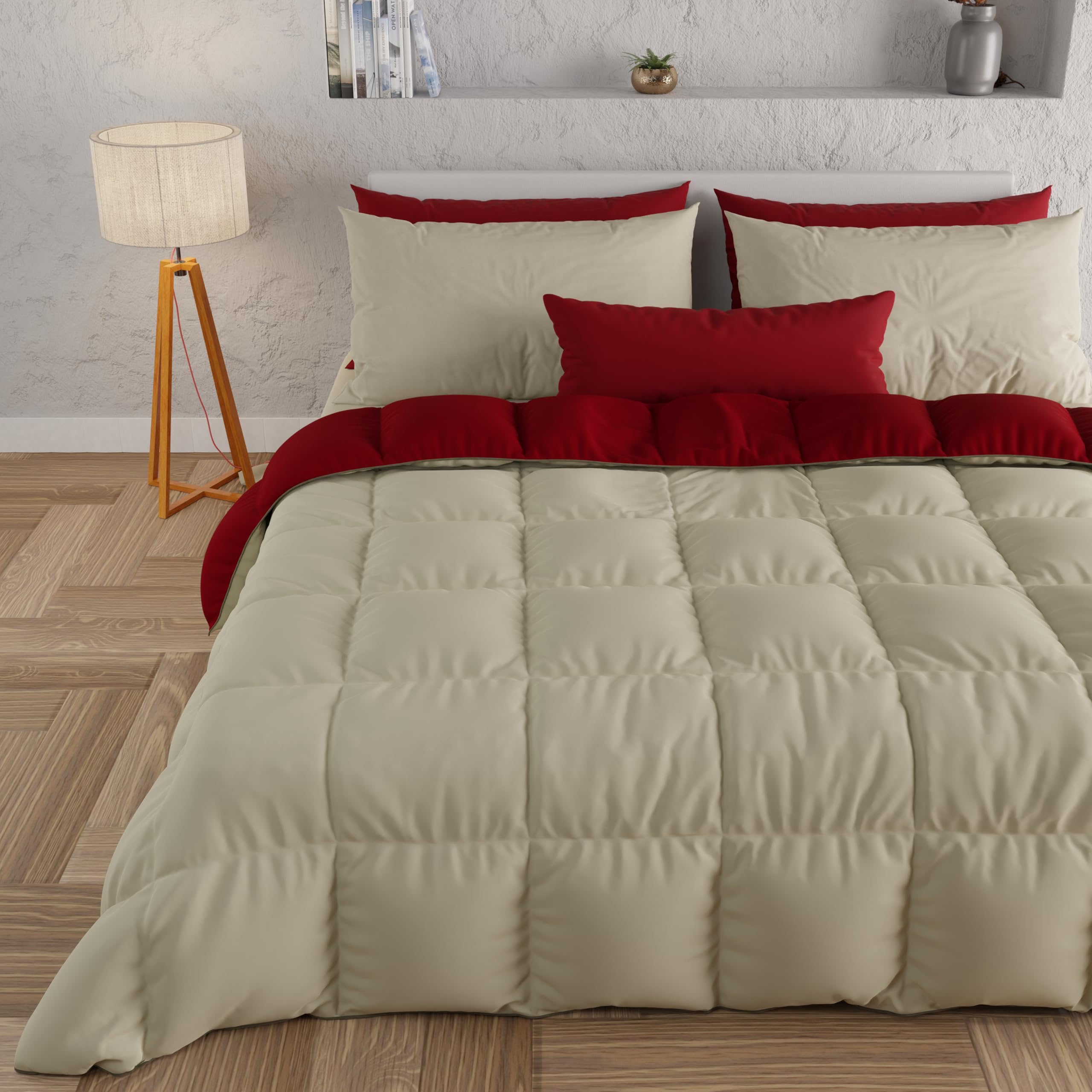 PETTI Artigiani Italiani - Single Duvet - Plain Double Sided - Taupe, Bordeaux - 100% Made in Italy