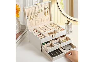 3 Layer Jewelry Organizer Box with Drawer & Lock, Velvet Jewelry Holder...