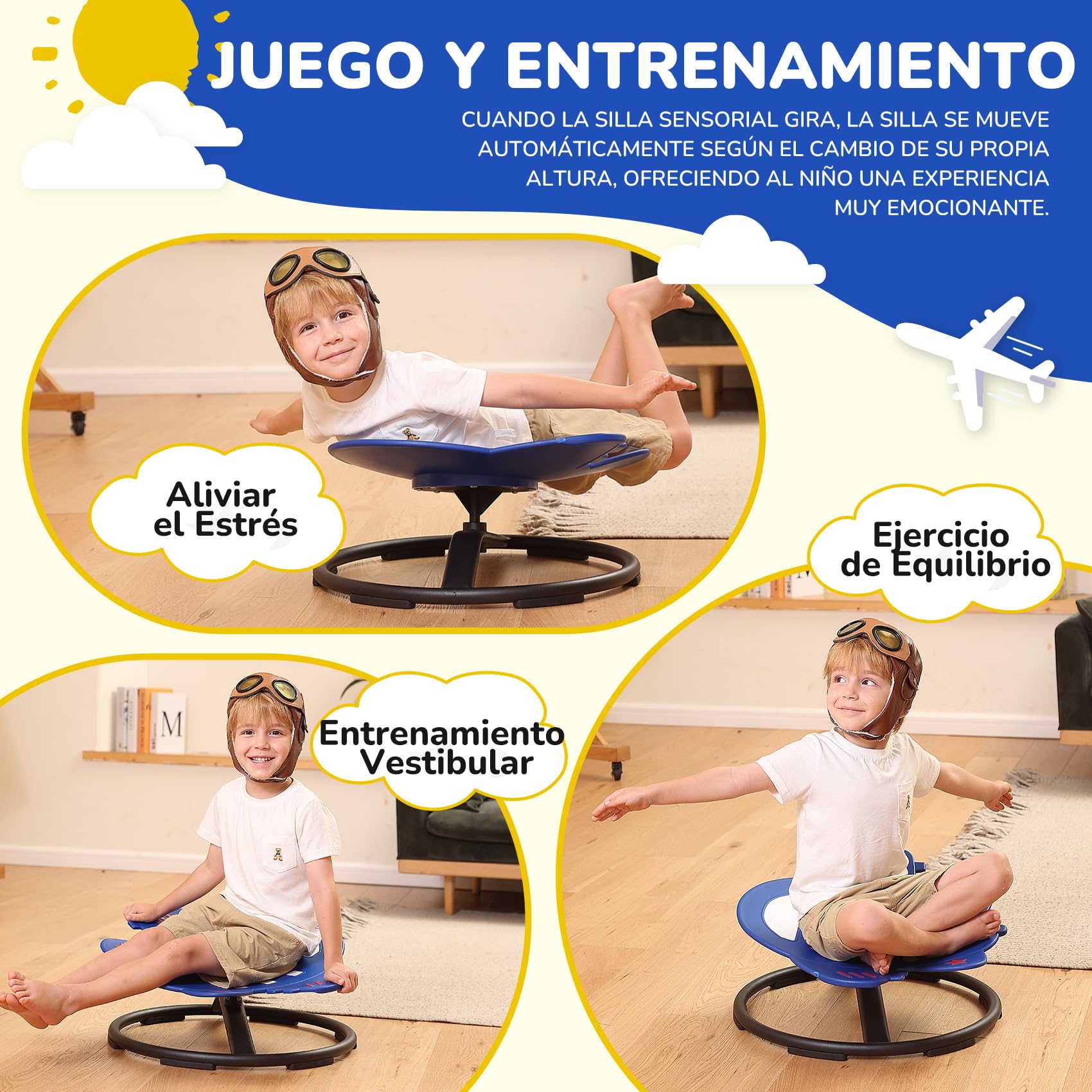 Sedia Sensoriale Prodotti Sensoriali per L'autismo Giocattoli Sensoriali Sedia Rotante Autismo Sedia Rotante per Bambini Sedia Girevole per L'allena (Blu)