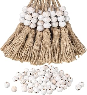 120 Pcs Jute Rope Tassels With Wood Beads Sets Natural Jute Tassels Beaded Tassels For Crafts Sewing Tassels DIY Home Decor Tassels For Graduation Party Christmas Garland Projects Decorations,8.3 Inch