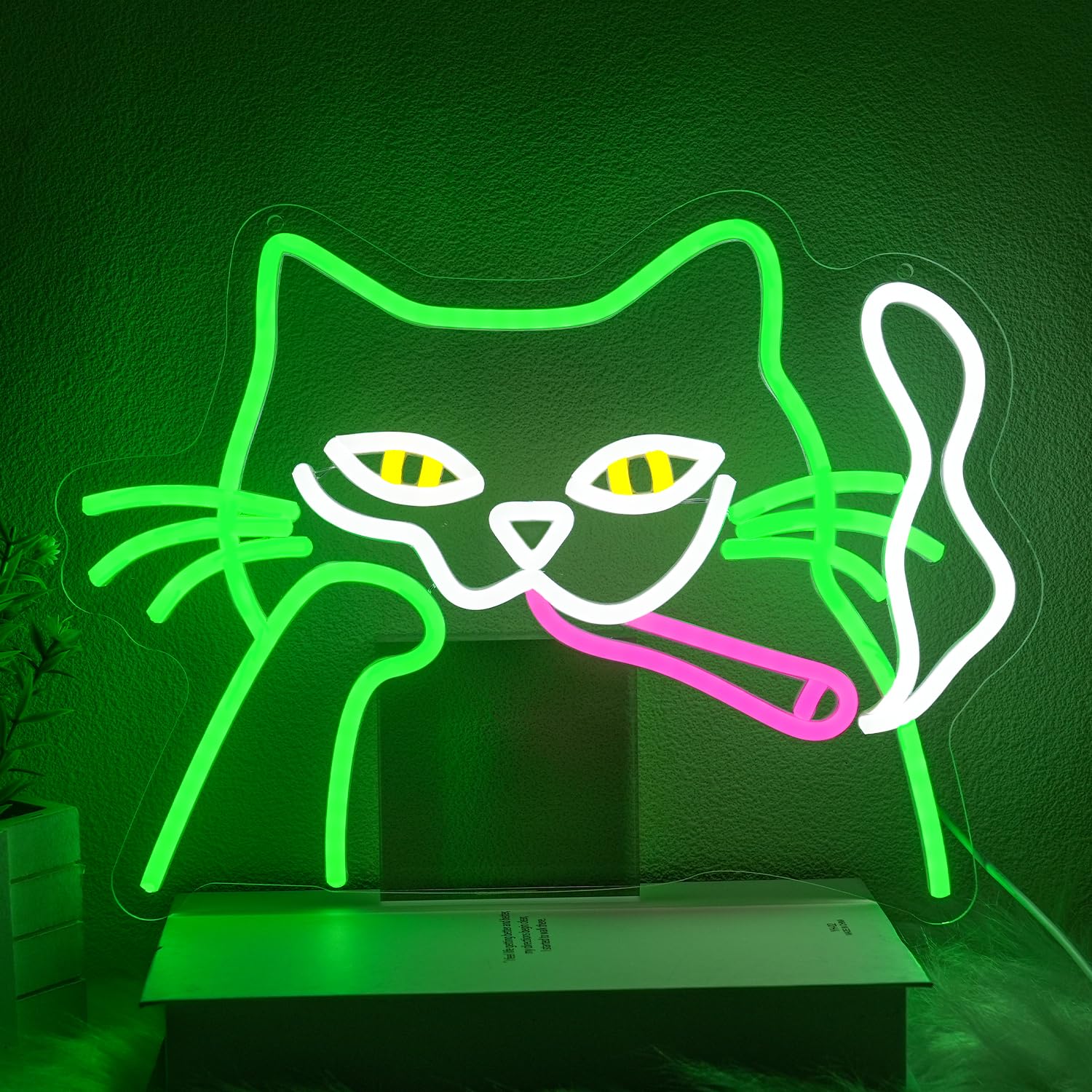 LULANMP Katze Neon Schild Grün Cat LED Schild Cool Cat Leuchtreklame Haustier Leuchtschild Bar Neon licht für Schlafzimmer Zoohandlung Einkaufszentrum Dekoration