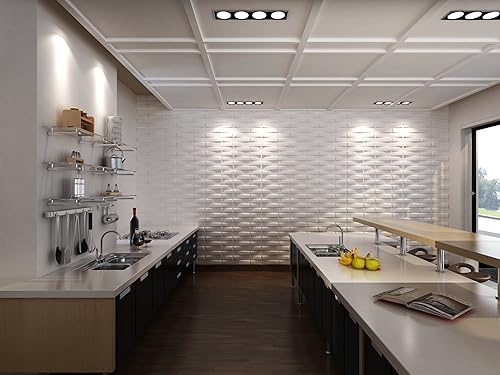 Miniatura 2 de Paneles decorativos para pared 3D de Art3d PVC fibra vegetalbambú Blanco