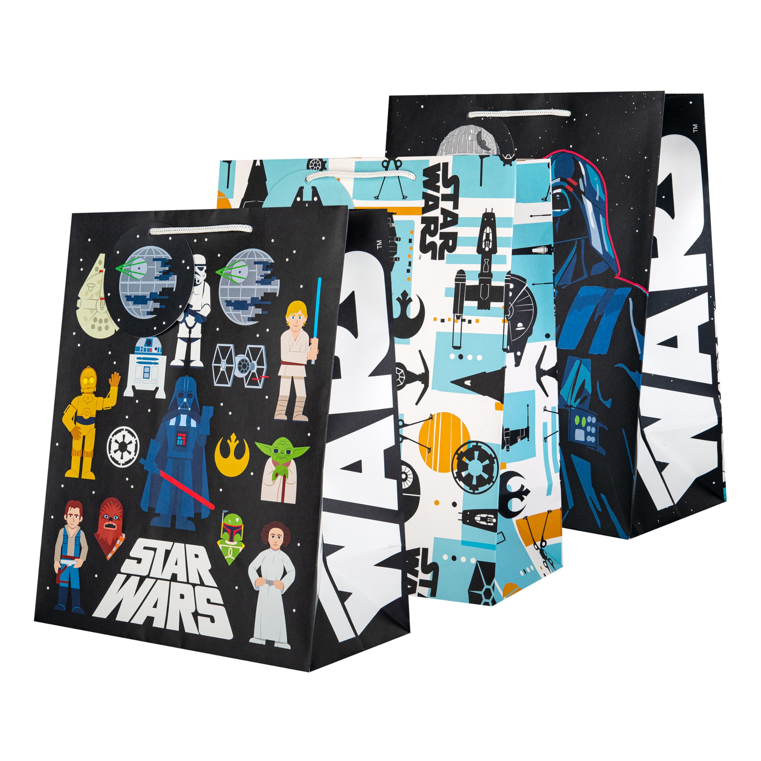 Hallmark Black/White Any Occasion Large Gift Bag - Pack Of 3 In 3 Star Wars™ Designs